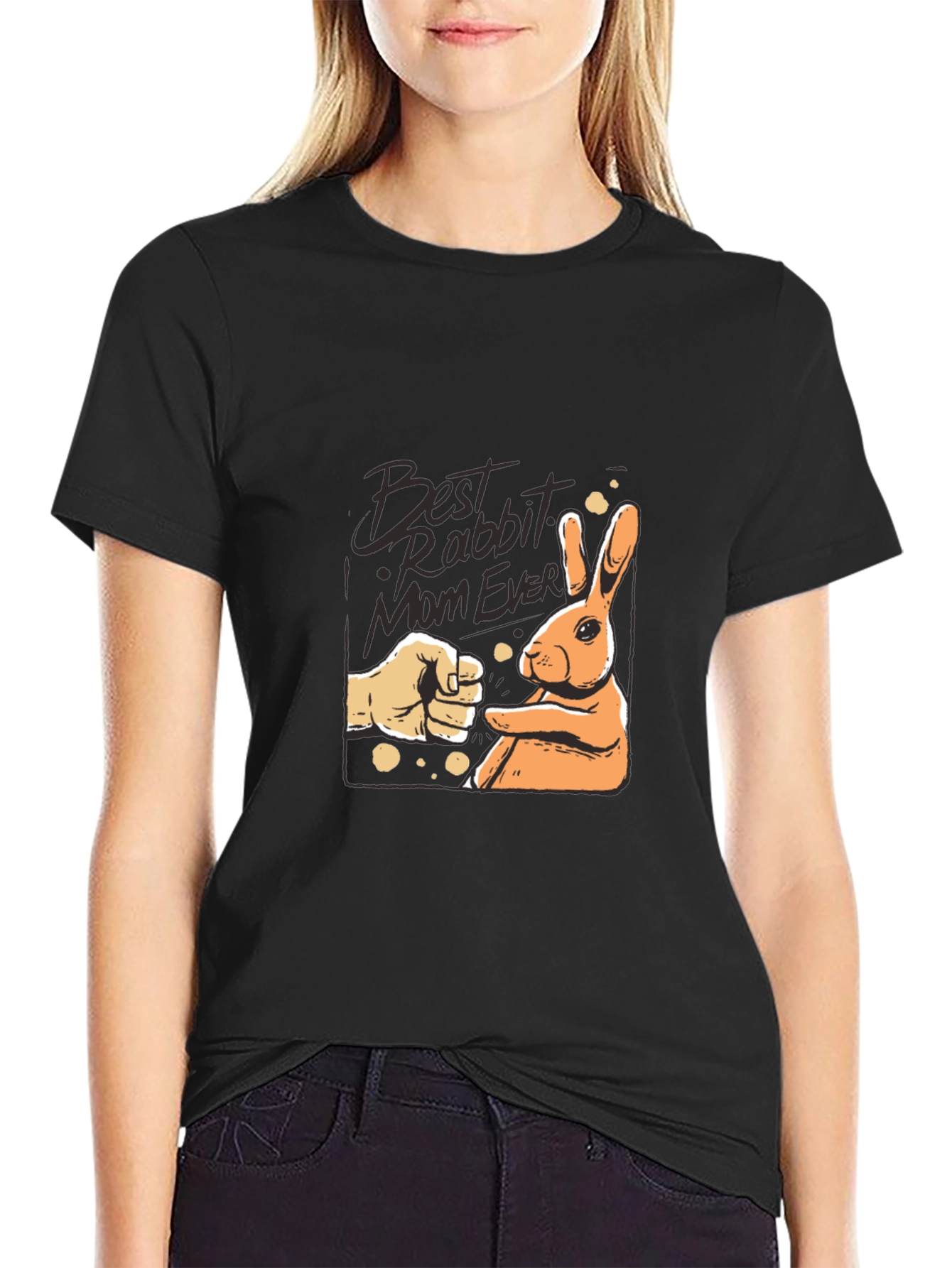 Black Best Rabbit Mom Ever T-Shirt view 2