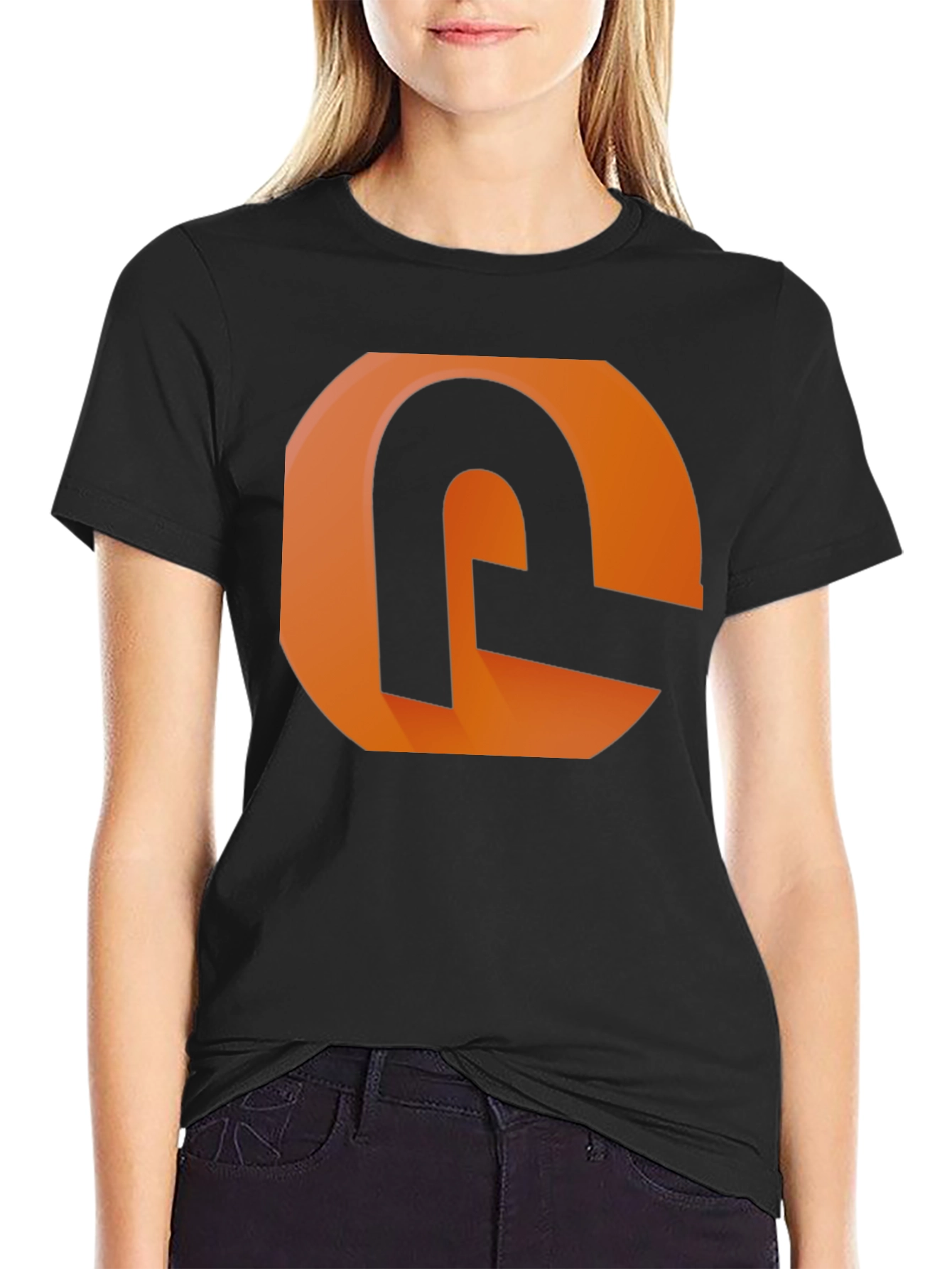 Black Modern Graphic Tee - Orange and Black Design view 2