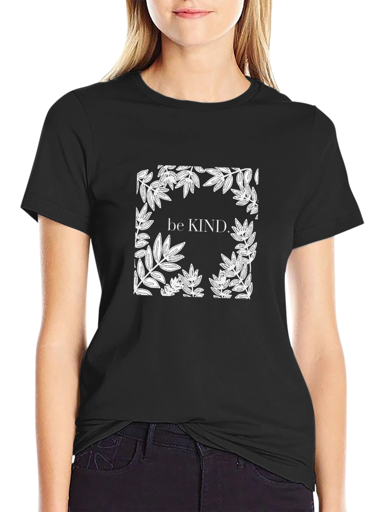 Black Be Kind Floral Graphic Tee - Black Cotton Comfort view 2