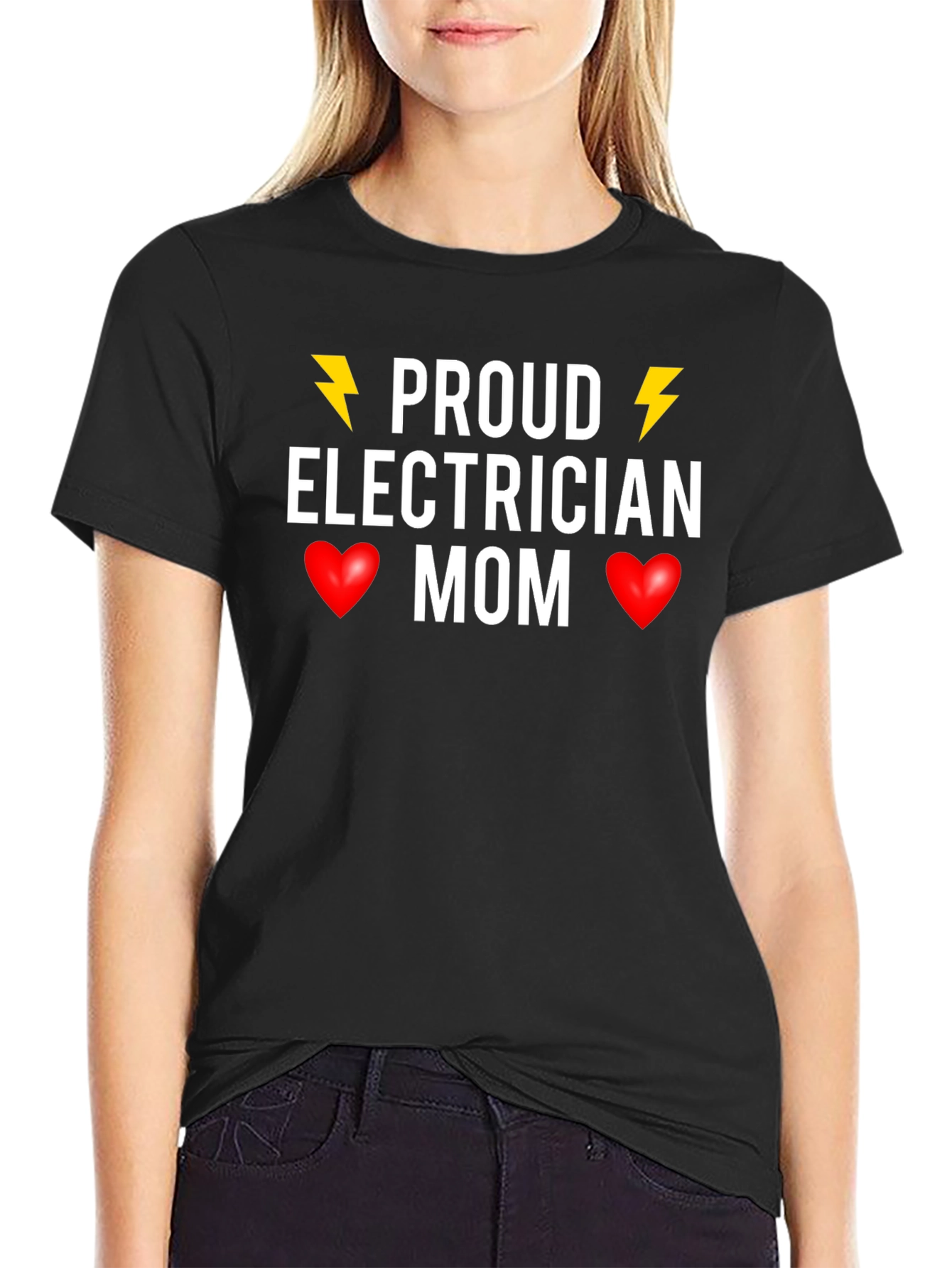 Black Proud Electrician Mom T-Shirt - Novelty Gift view 2