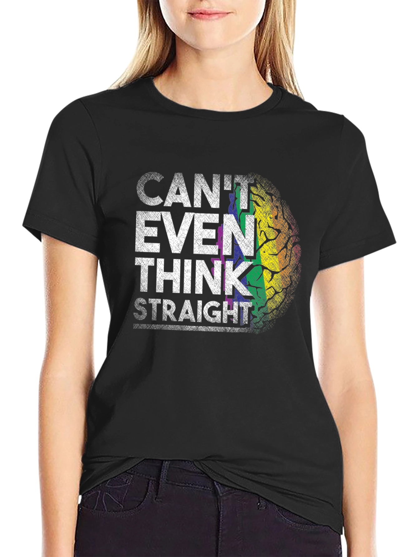 Black Can't Even Think Straight Rainbow Brain T-Shirt view 2