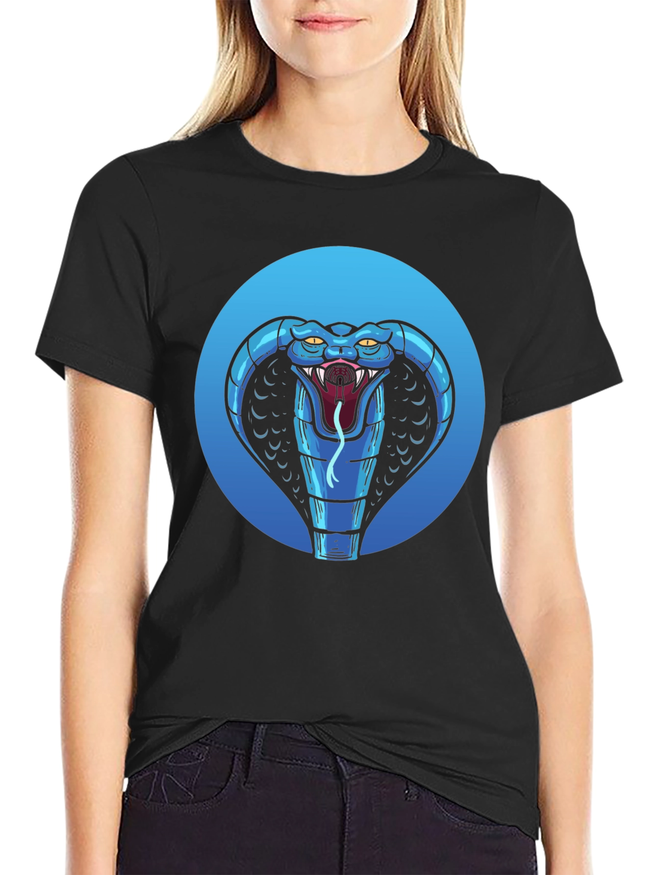 Black Blue Cobra Graphic Black T-Shirt view 2