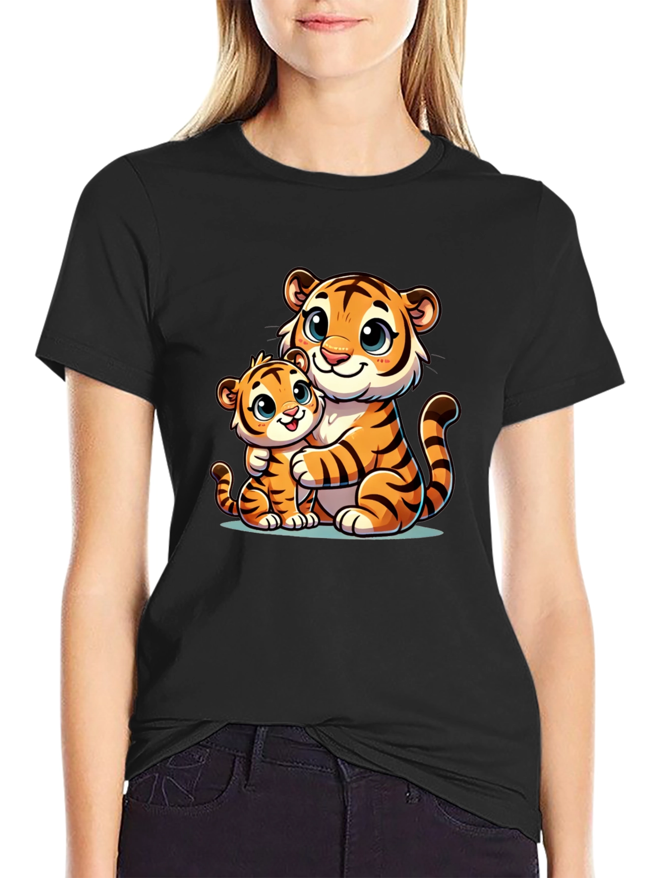 Black Cute Tiger Family Black T-Shirt view 2