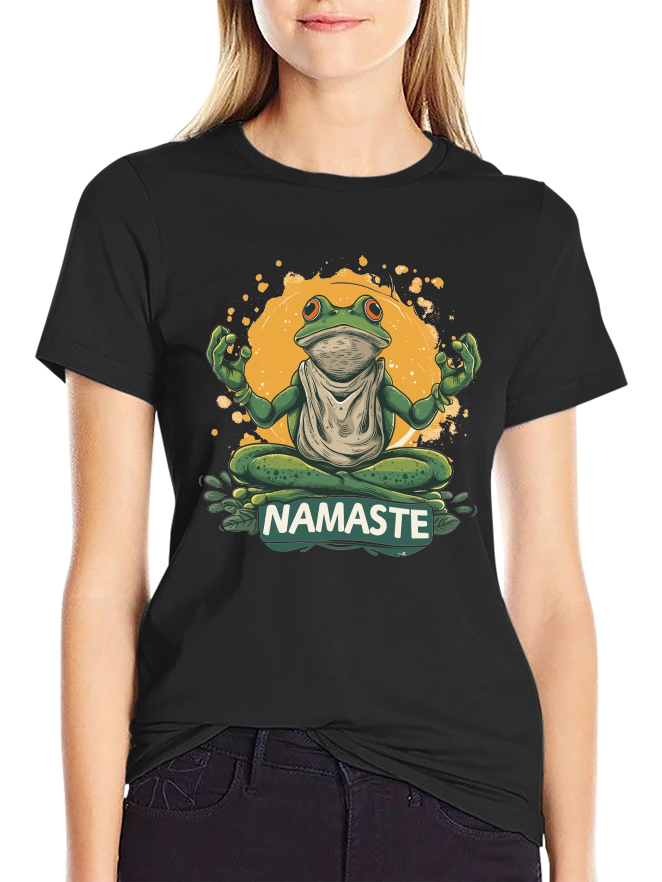 Black Namaste Frog Graphic Tee - Zen Meditation Humor view 2