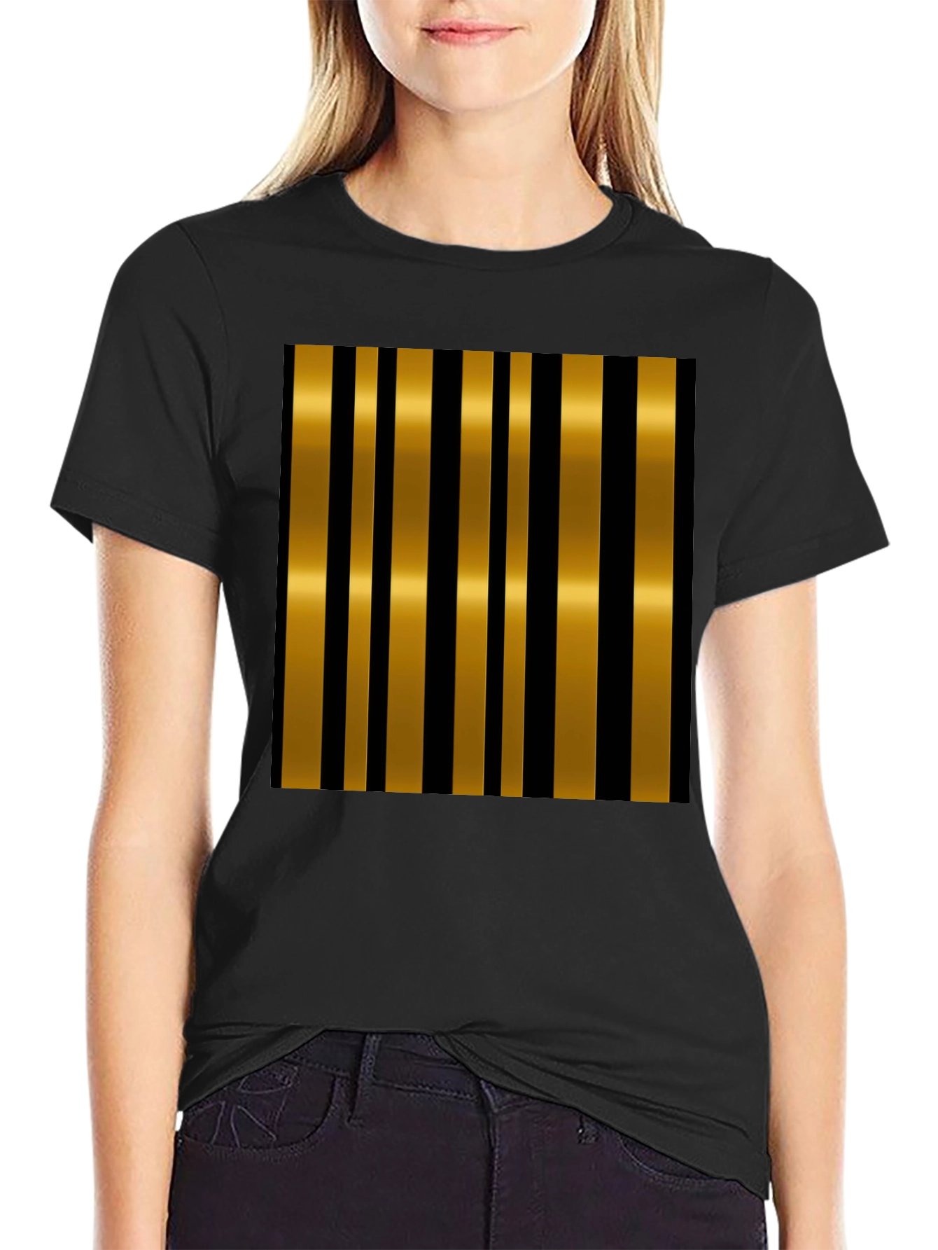 Black Striped Gold & Black Stylish T-Shirt view 2