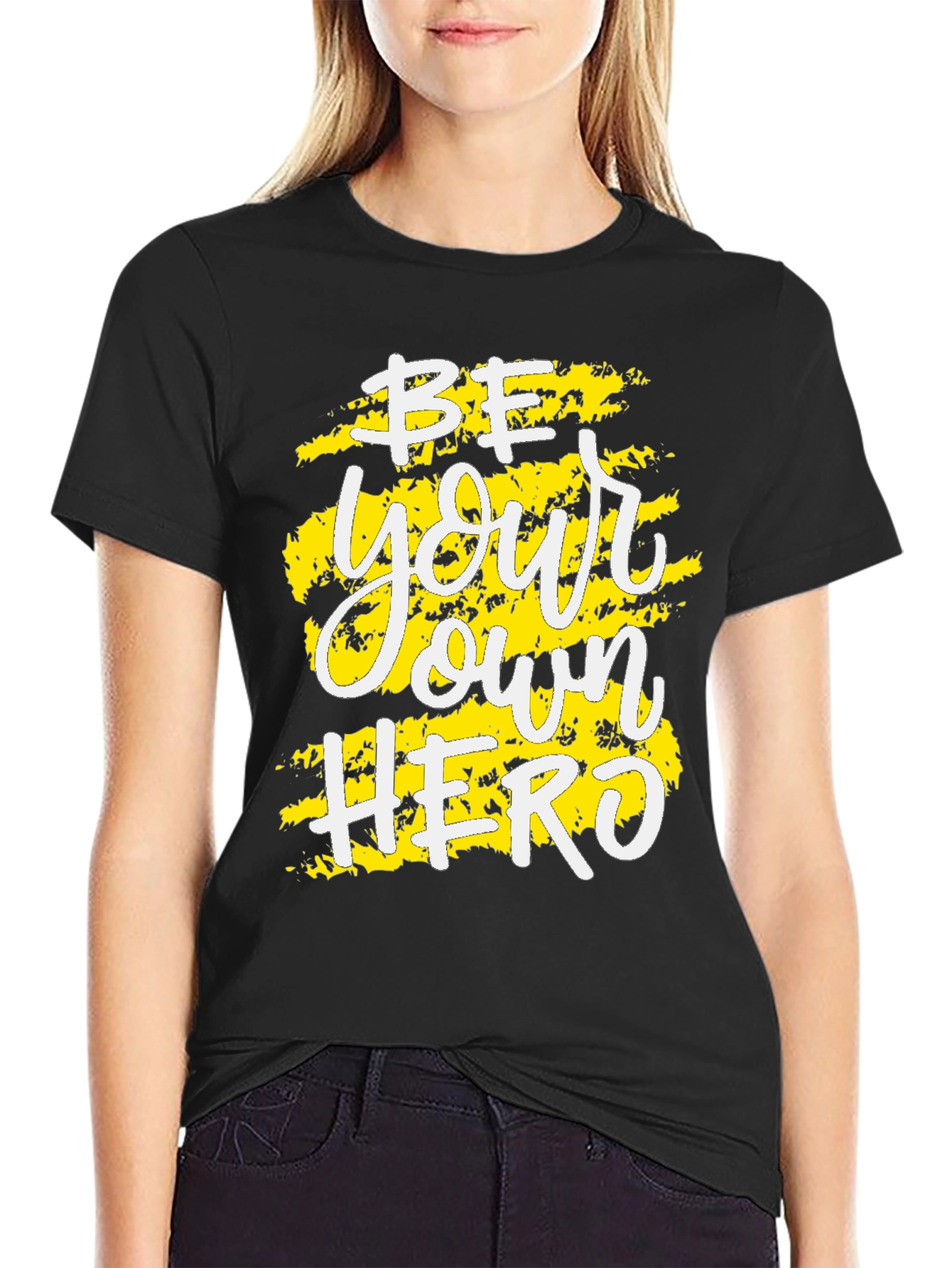 Black Be Your Own Hero Black Graphic Tee - Inspirational Men's T-Shirt view 2