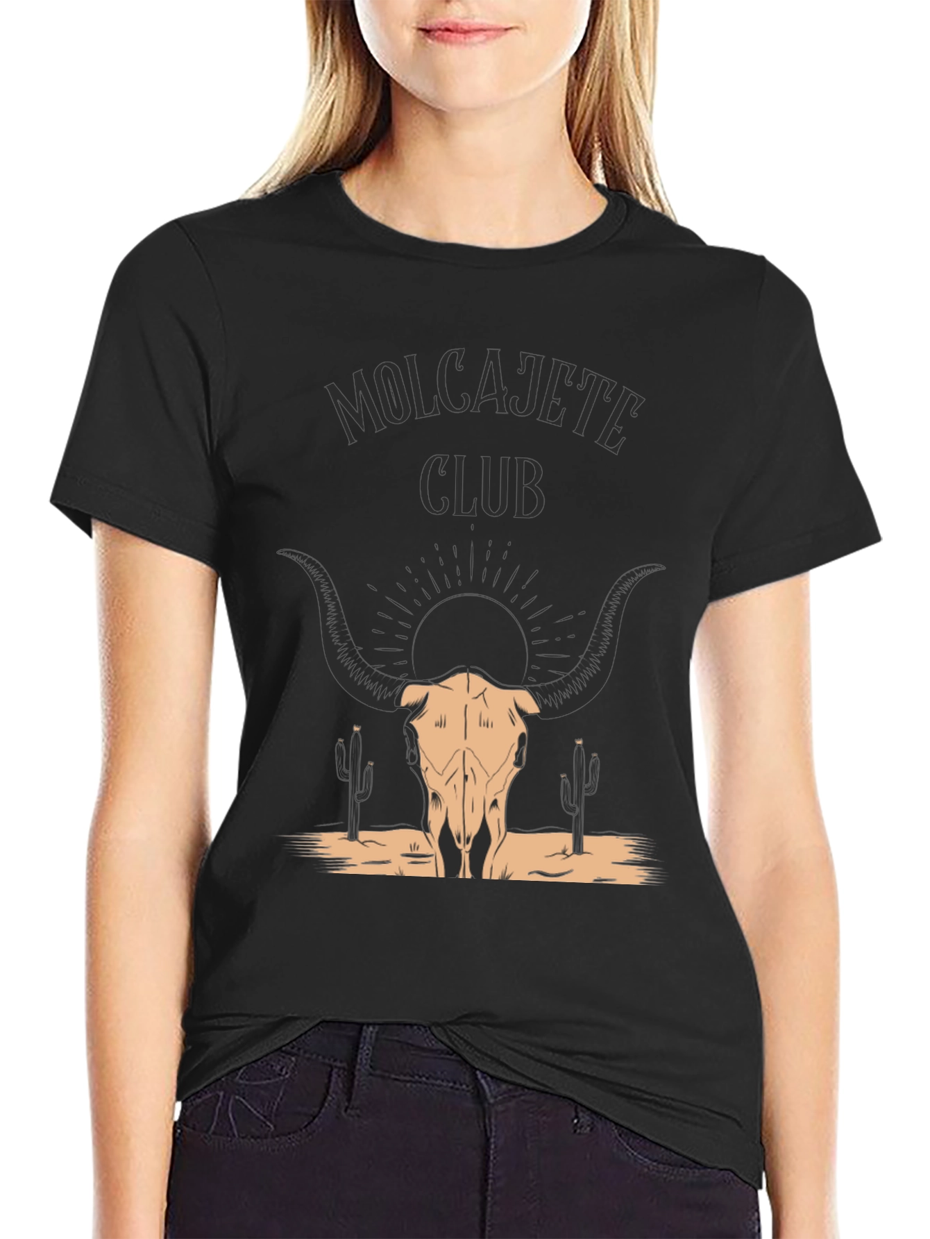 Black Molcajete Club Bull Skull Graphic Tee view 2