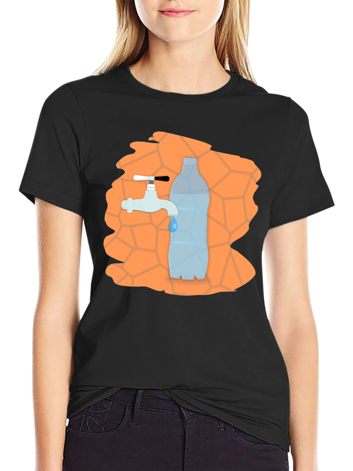 Black Water Tap & Bottle Graphic Tee - Unique Design view 2