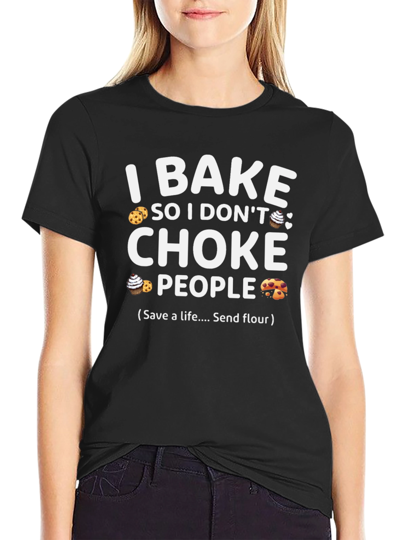 Black I Bake So I Don't Choke People T-Shirt view 2