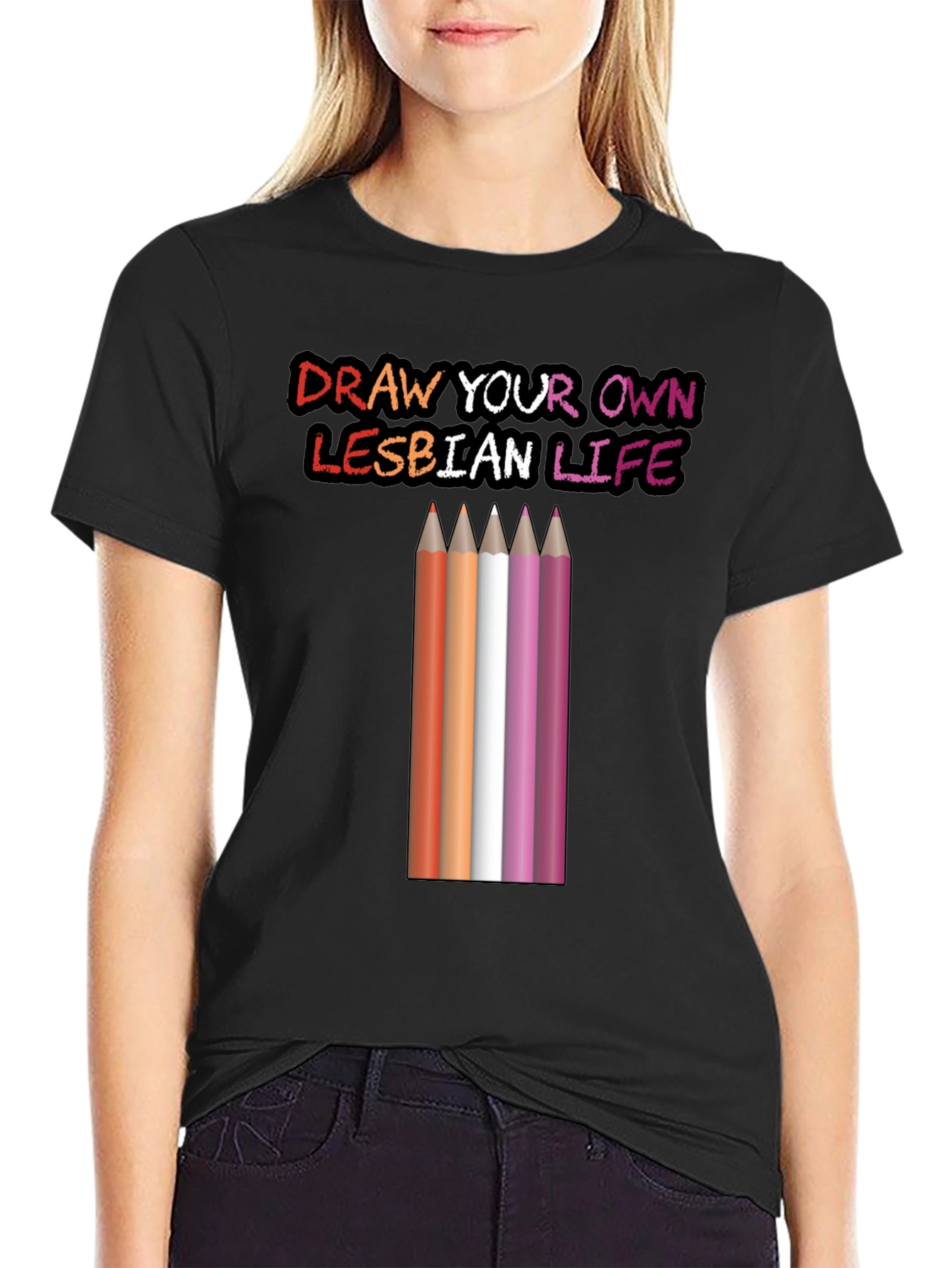 Black Draw Your Own Lesbian Life T-Shirt view 2