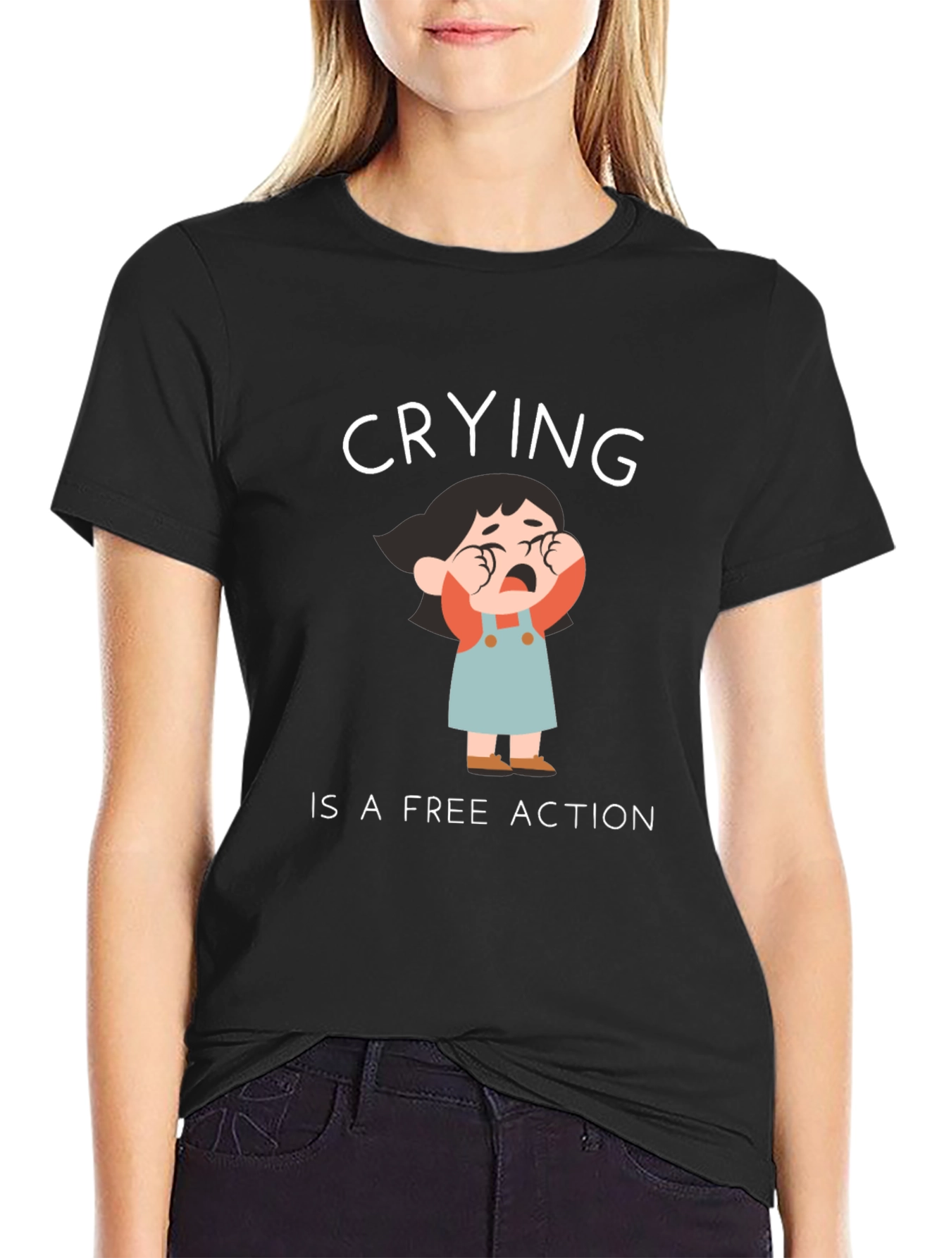 Black Crying is a Free Action Black T-Shirt view 2
