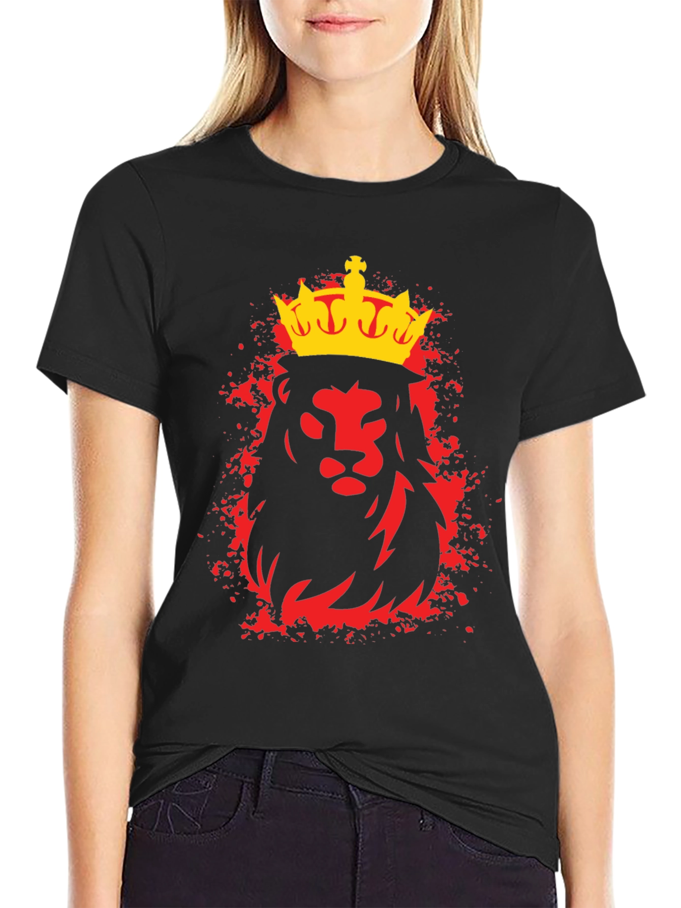 Black King Lion Graphic Tee - Black Crew Neck T-Shirt view 2