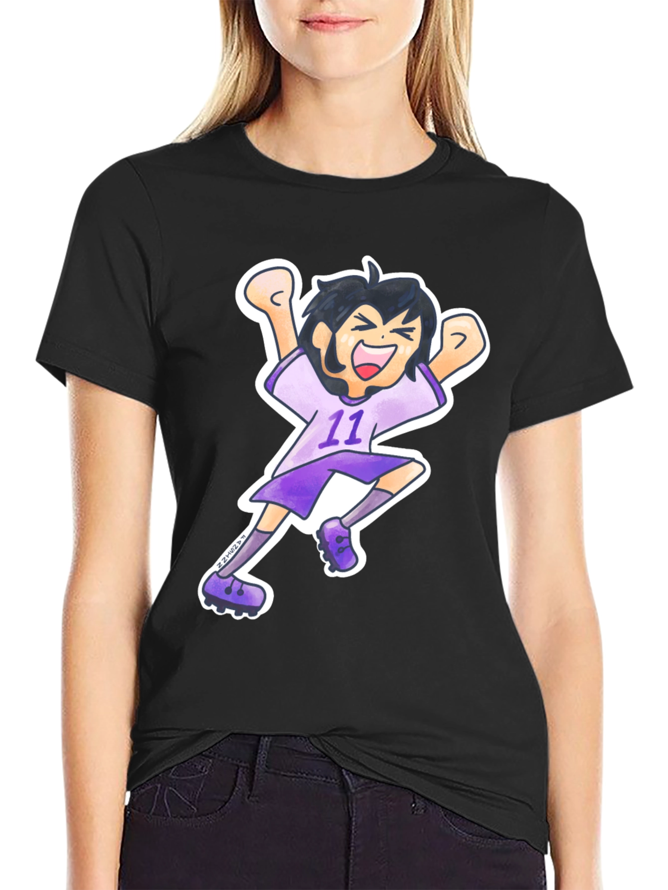 Black Cartoon Soccer Player Graphic Tee view 2