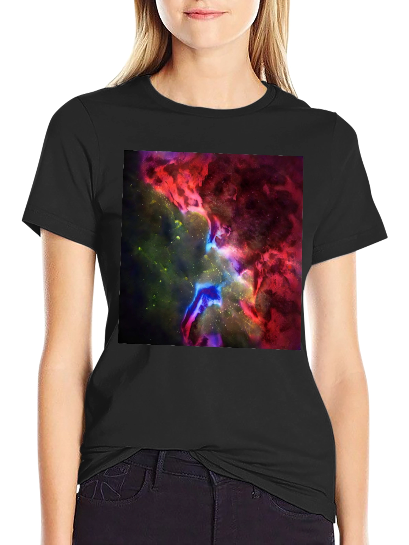 Black Nebula Print Black T-Shirt - Galaxy Design view 2