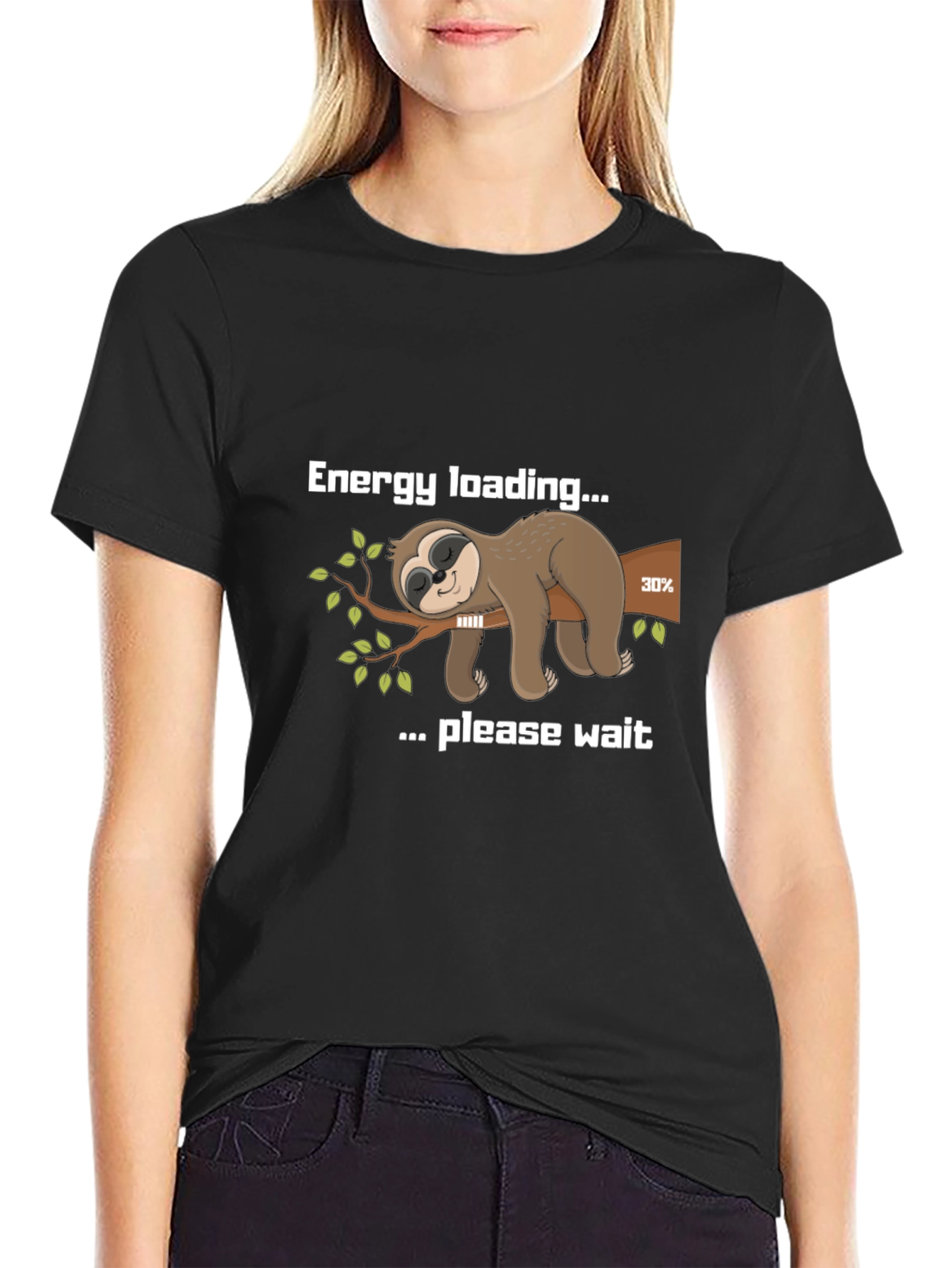 Black Energy Loading Sloth Graphic Tee view 2