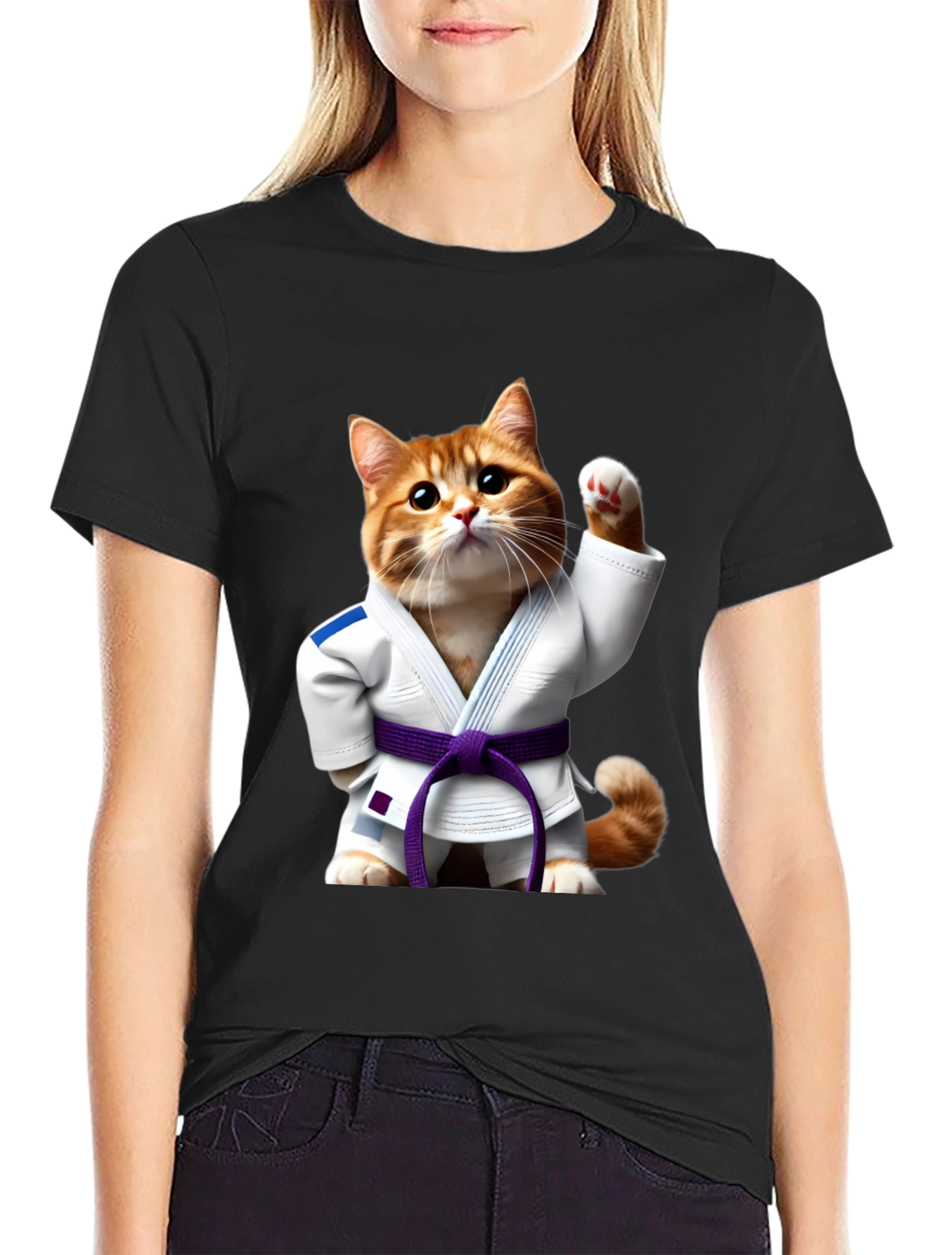 Black Jiu-Jitsu Cat T-Shirt - Martial Arts Kitten Tee view 2