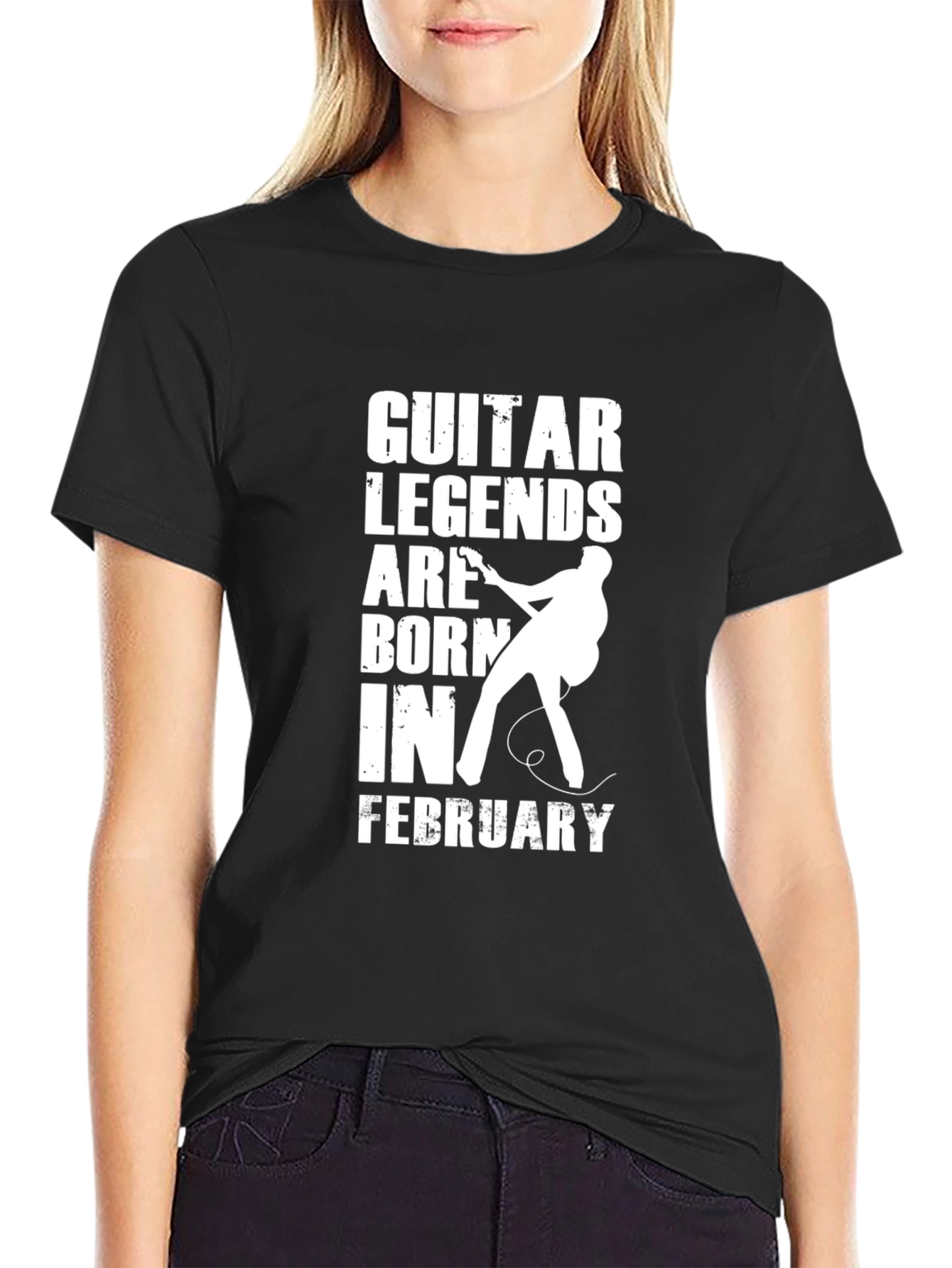 Black Guitar Legends February Birthday Black T-Shirt view 2
