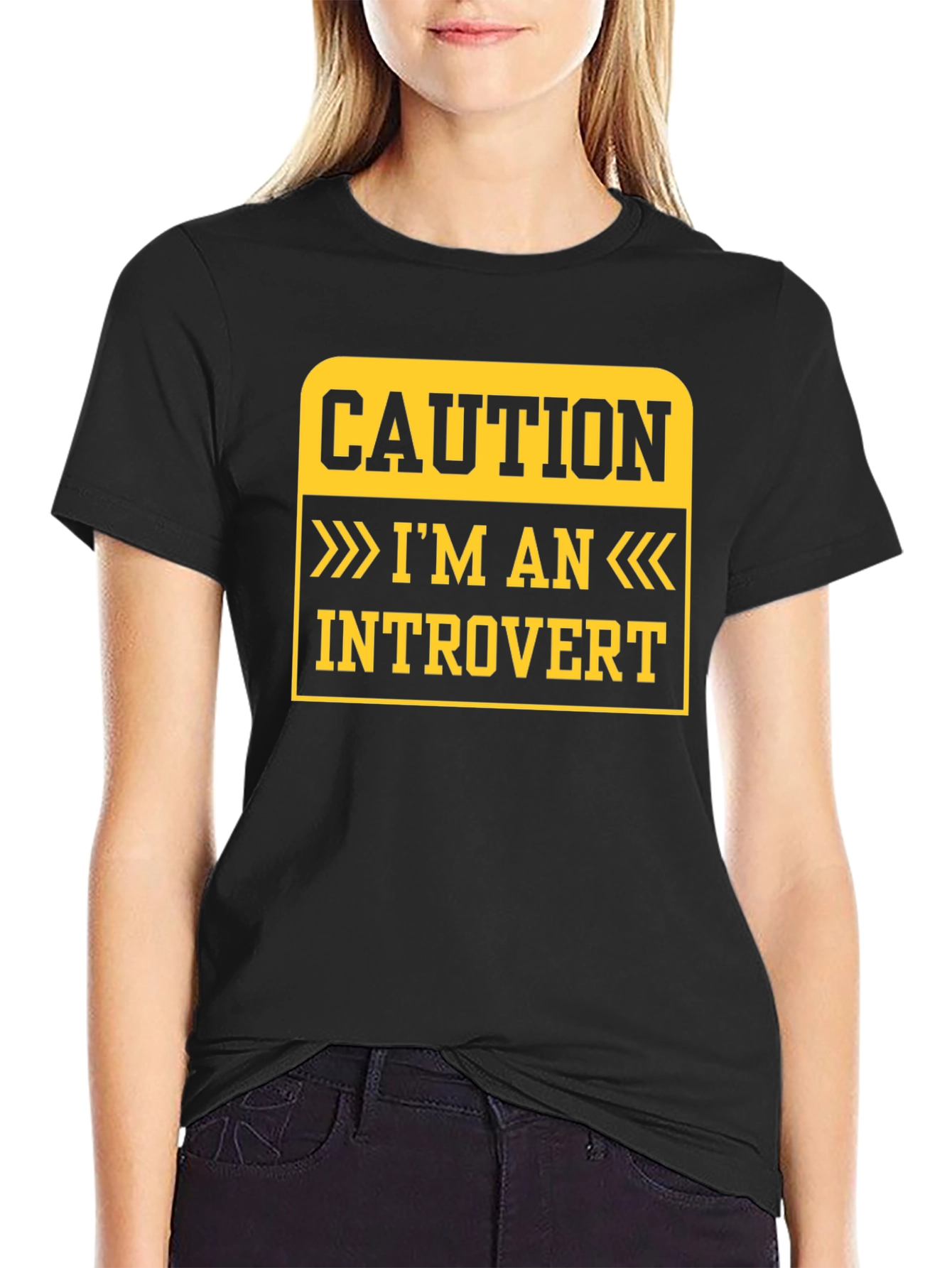 Black Caution Introvert T-Shirt - Funny Statement Tee view 2