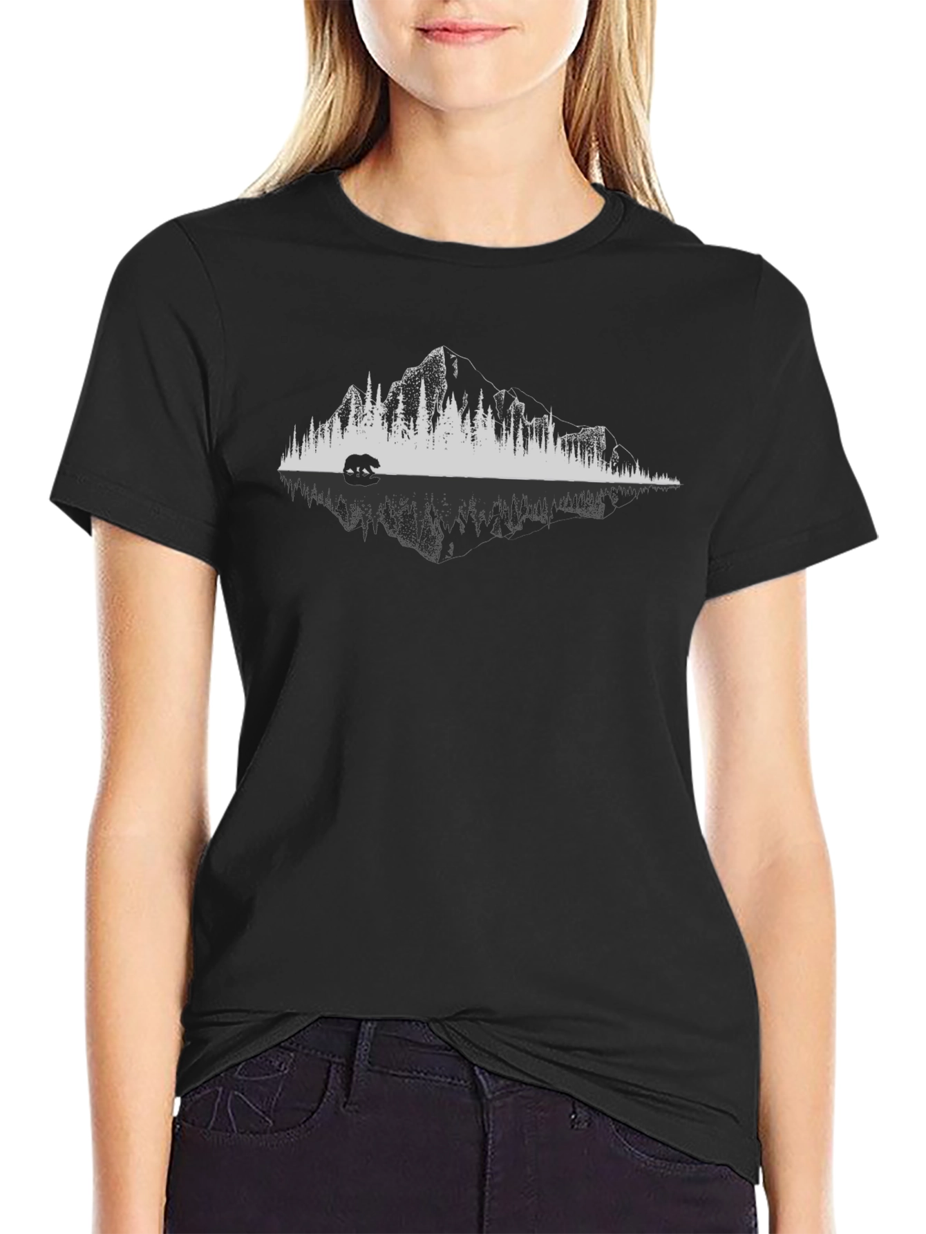 Black Mountain Bear Reflection Graphic T-Shirt view 2