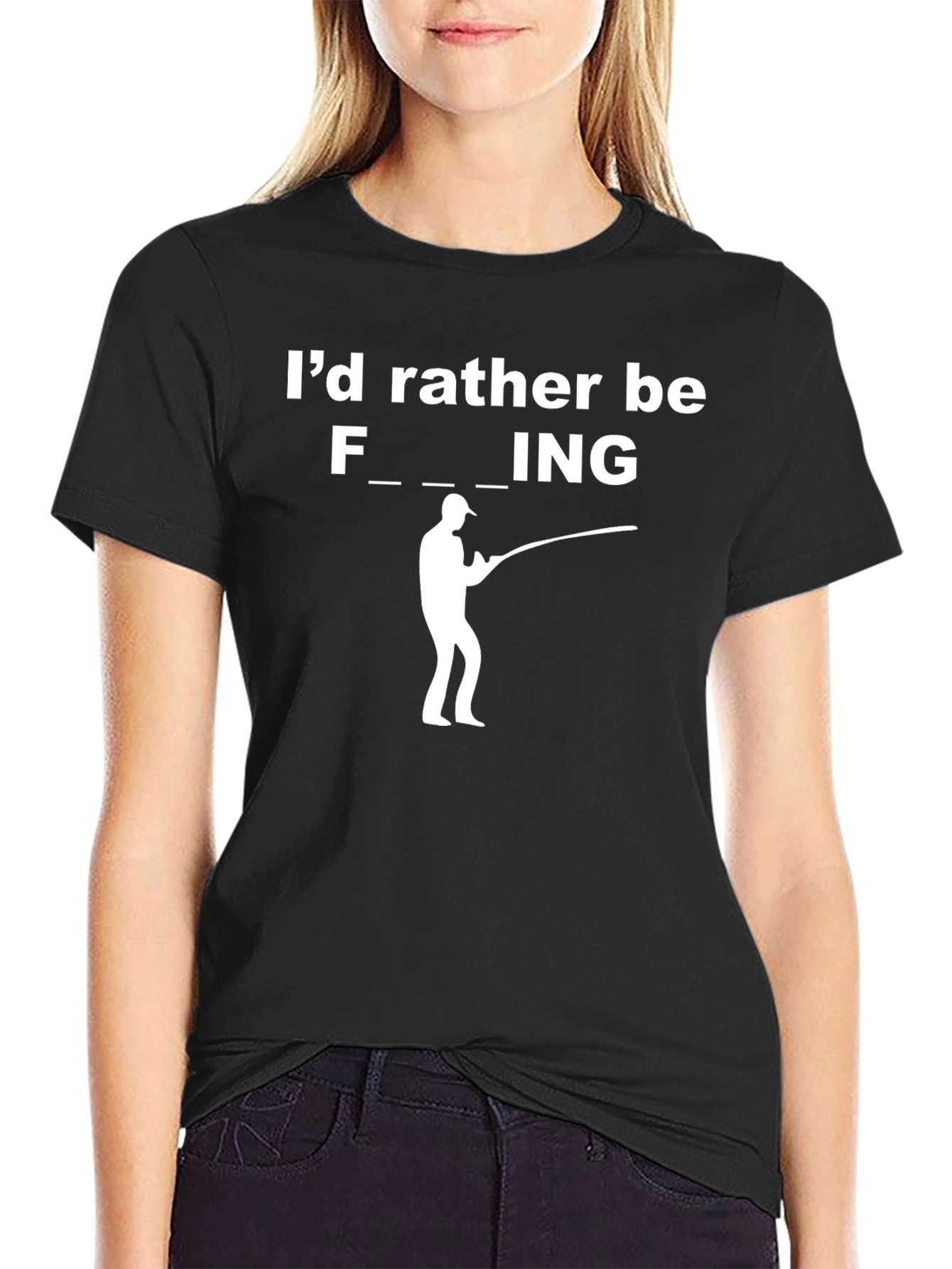 Black Funny Fishing Graphic T-Shirt - Black view 2