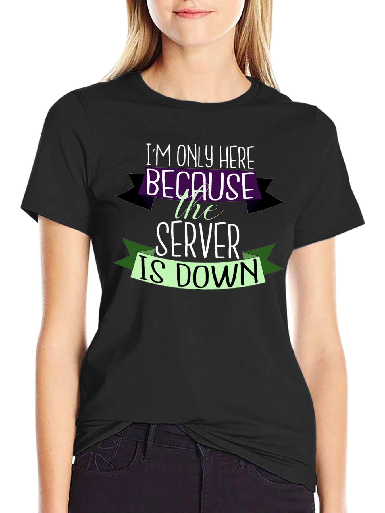 Black Server Down Funny IT T-Shirt view 2