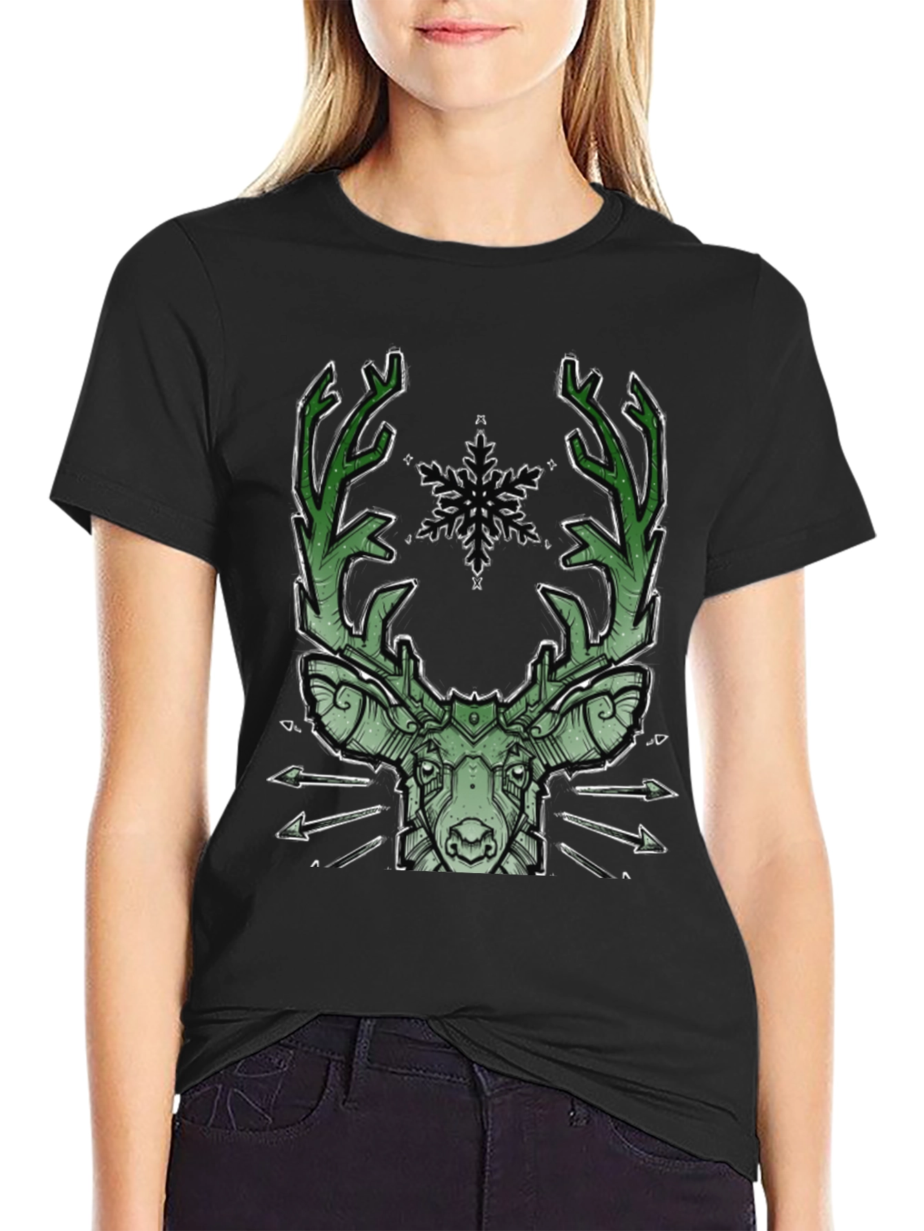Black Geometric Deer Graphic Tee view 2