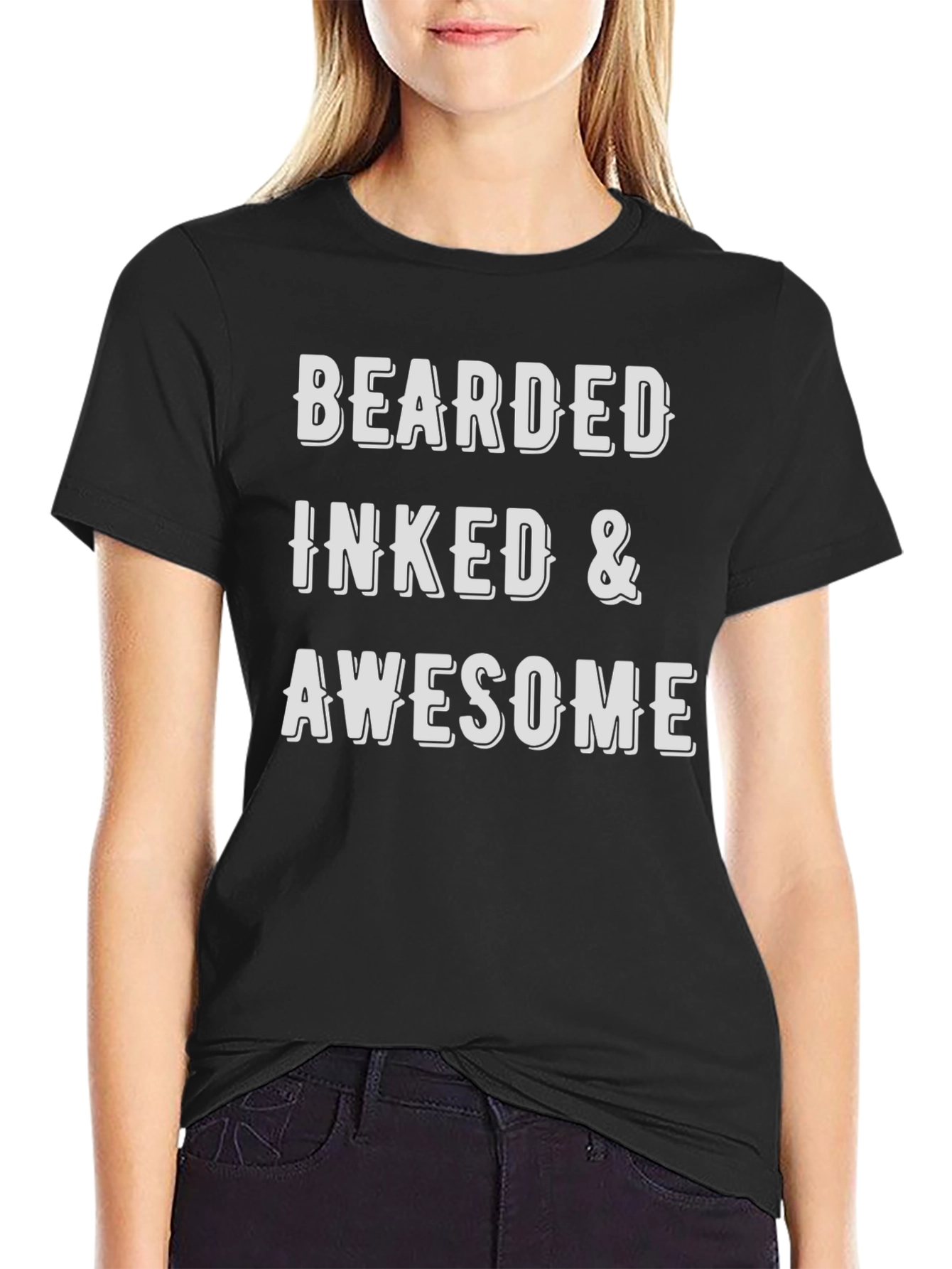 Black Bearded Inked & Awesome Men's Black T-Shirt view 2