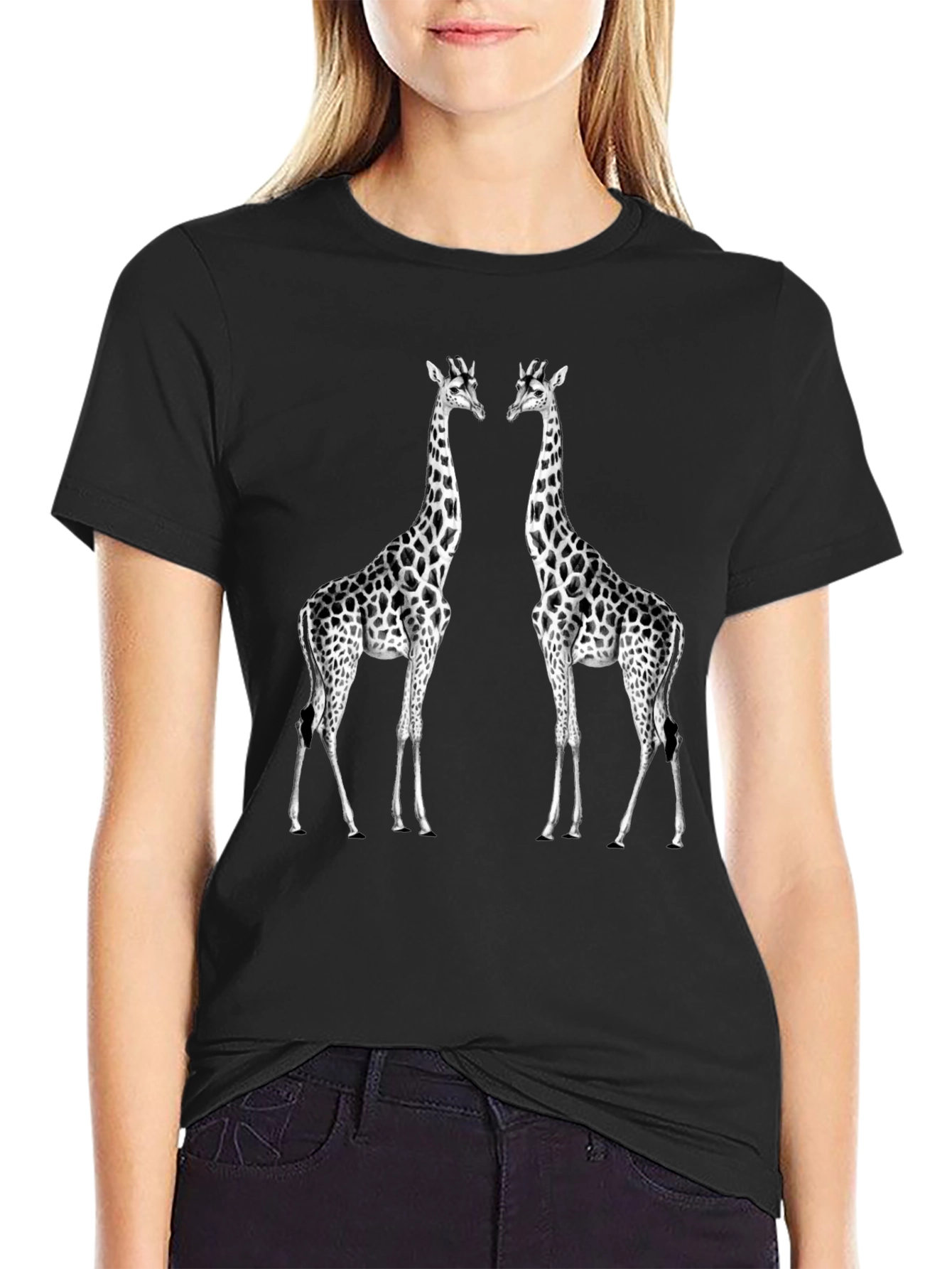 Black Giraffe Graphic Tee - Unisex Black T-Shirt view 2