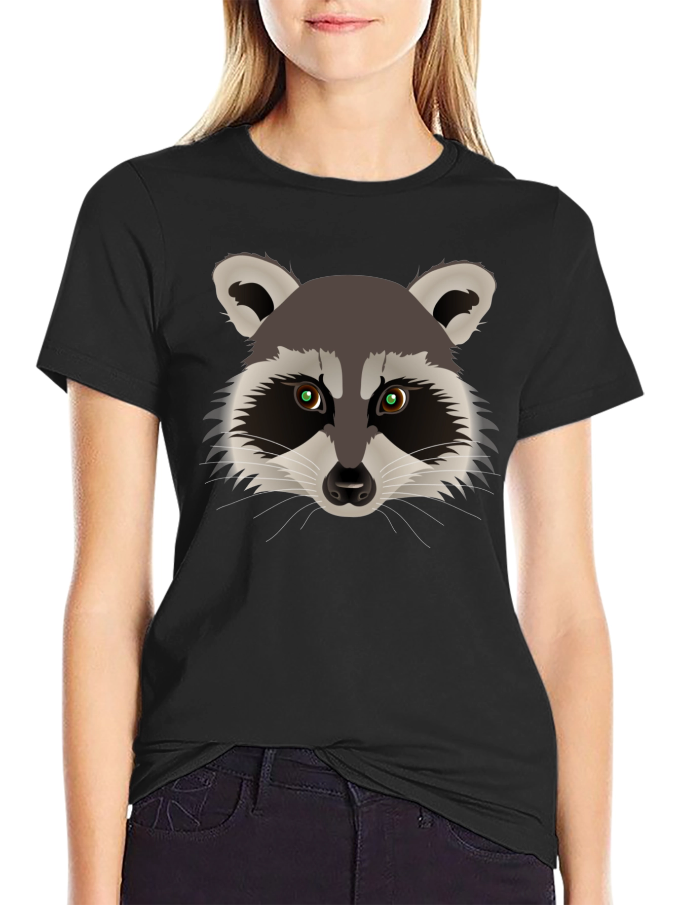 Black Raccoon Graphic Tee -  Unisex Black Cotton T-Shirt view 2