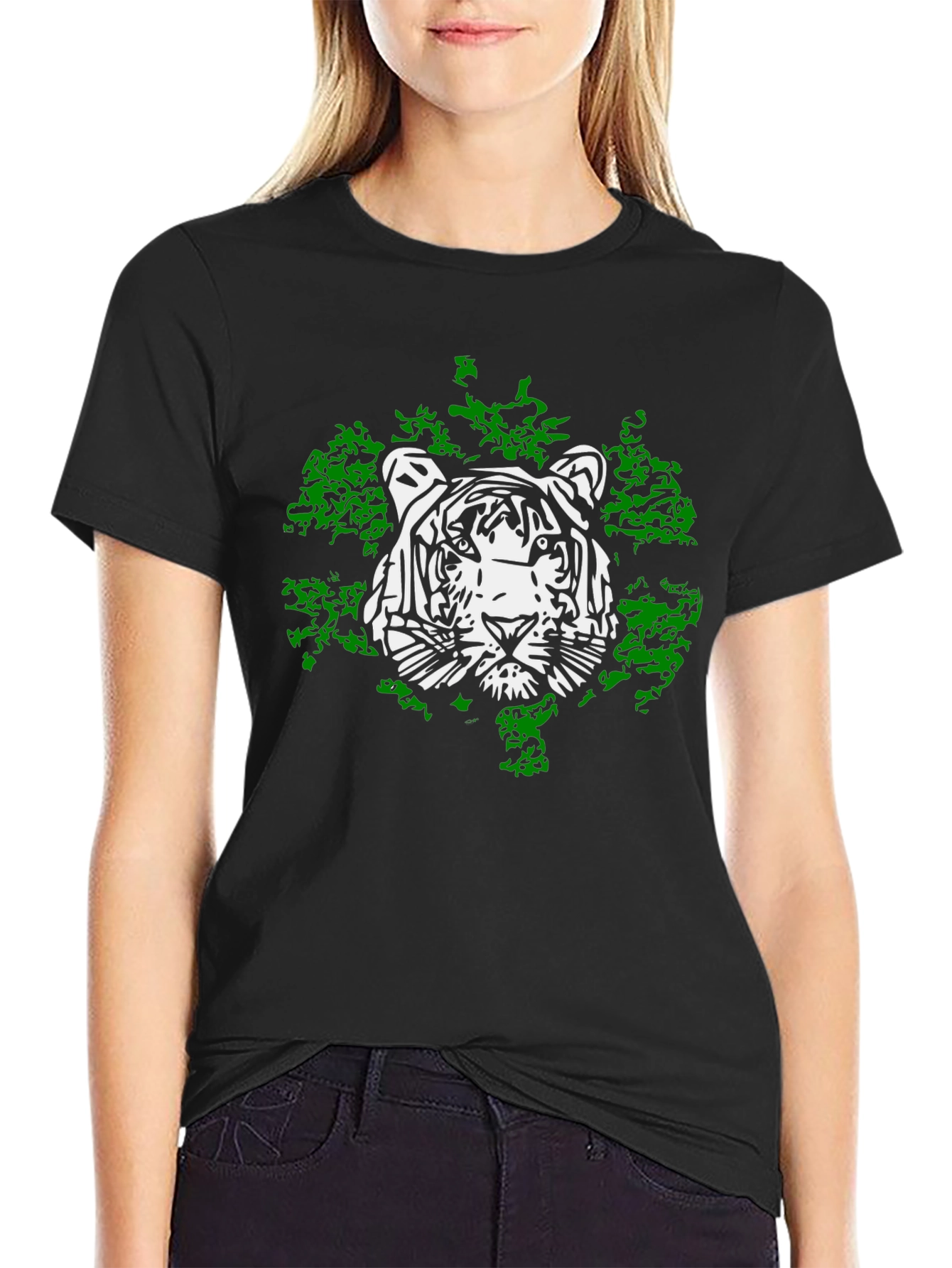 Black Tiger Graphic Tee - Cool Black Cotton T-Shirt view 2