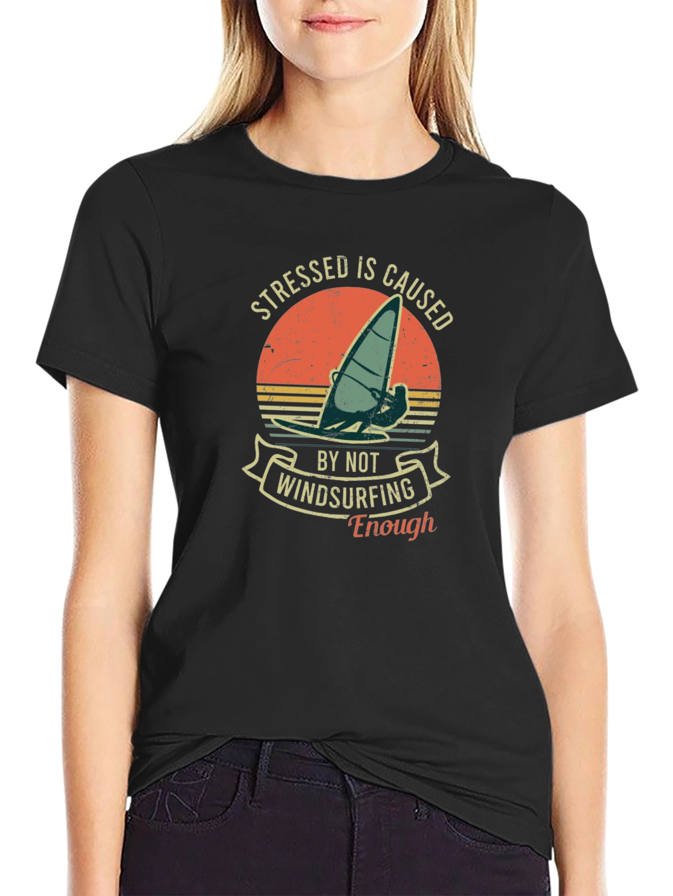 Black Windsurfing T-Shirt: Stressed Is Caused By Not Windsurfing Enough view 2
