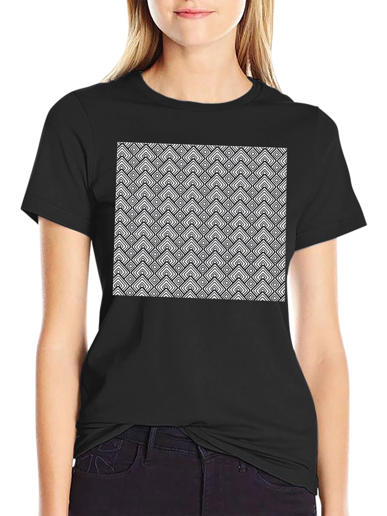 Black Geometric Pattern Tee - Black view 2