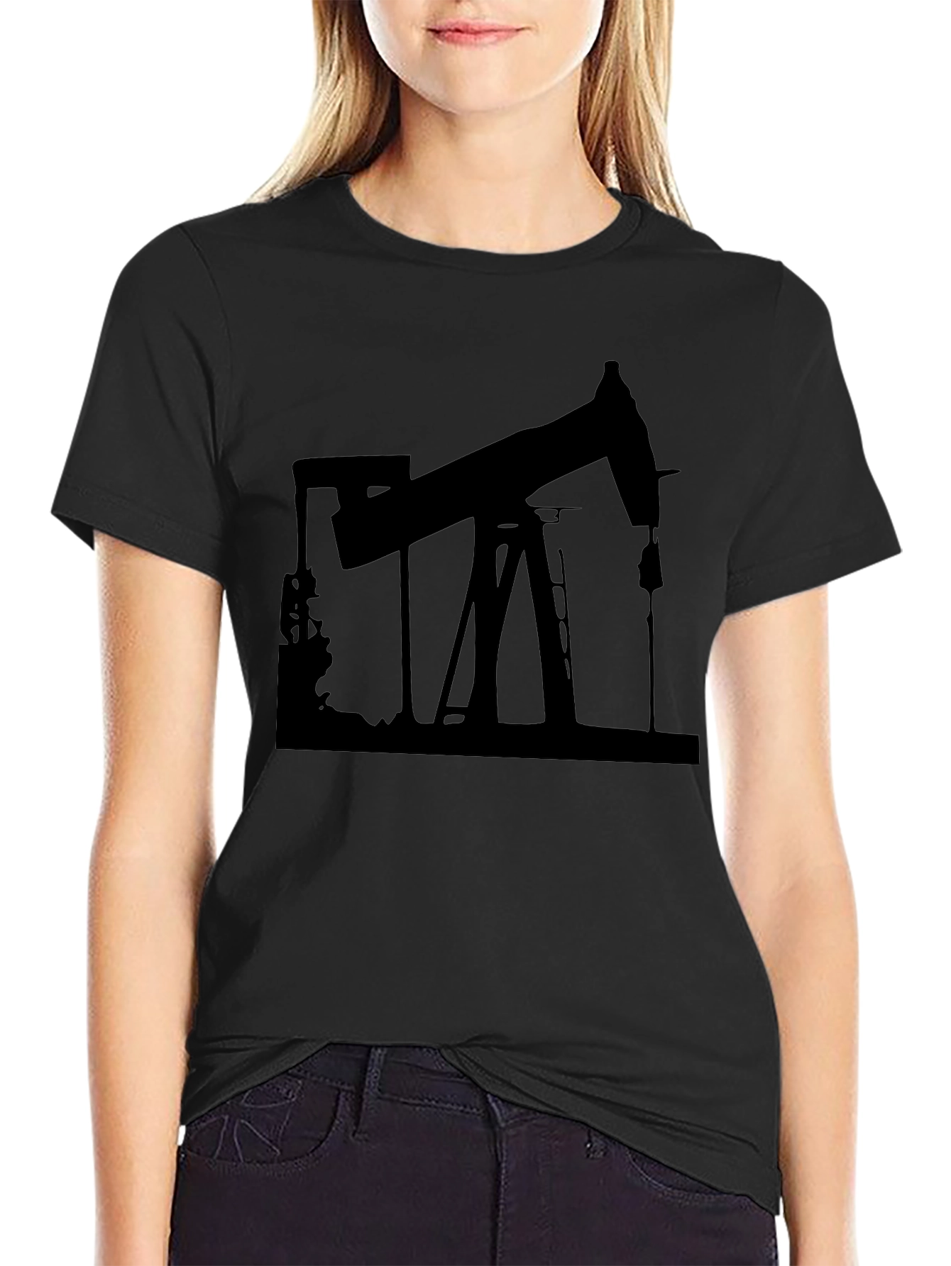 Black Oil Rig Graphic Tee - Black Crew Neck view 2