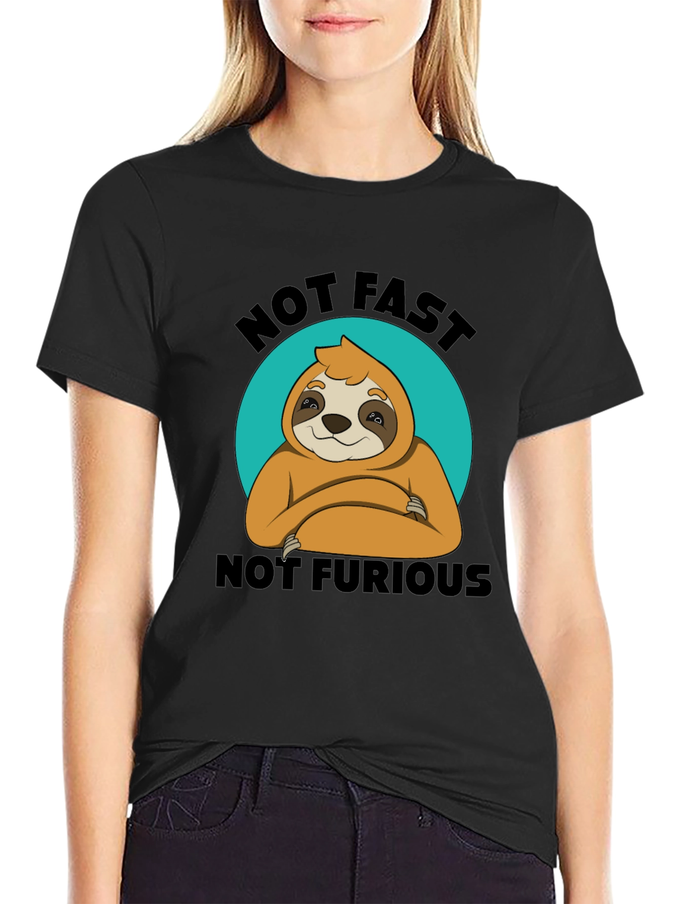Black Not Fast Not Furious Sloth T-Shirt Funny view 2