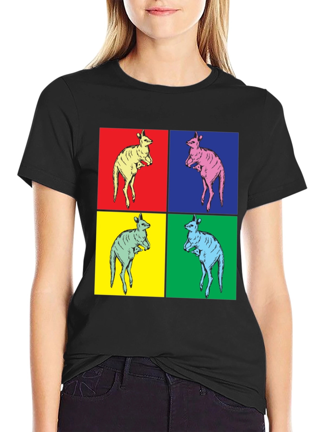Black Kangaroo Pop Art Black T-Shirt view 2
