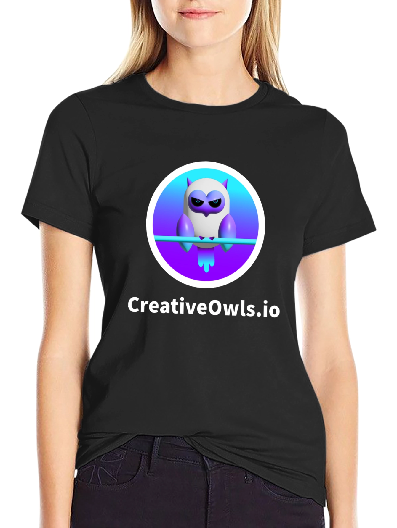 Black CreativeOwls.io T-Shirt view 2