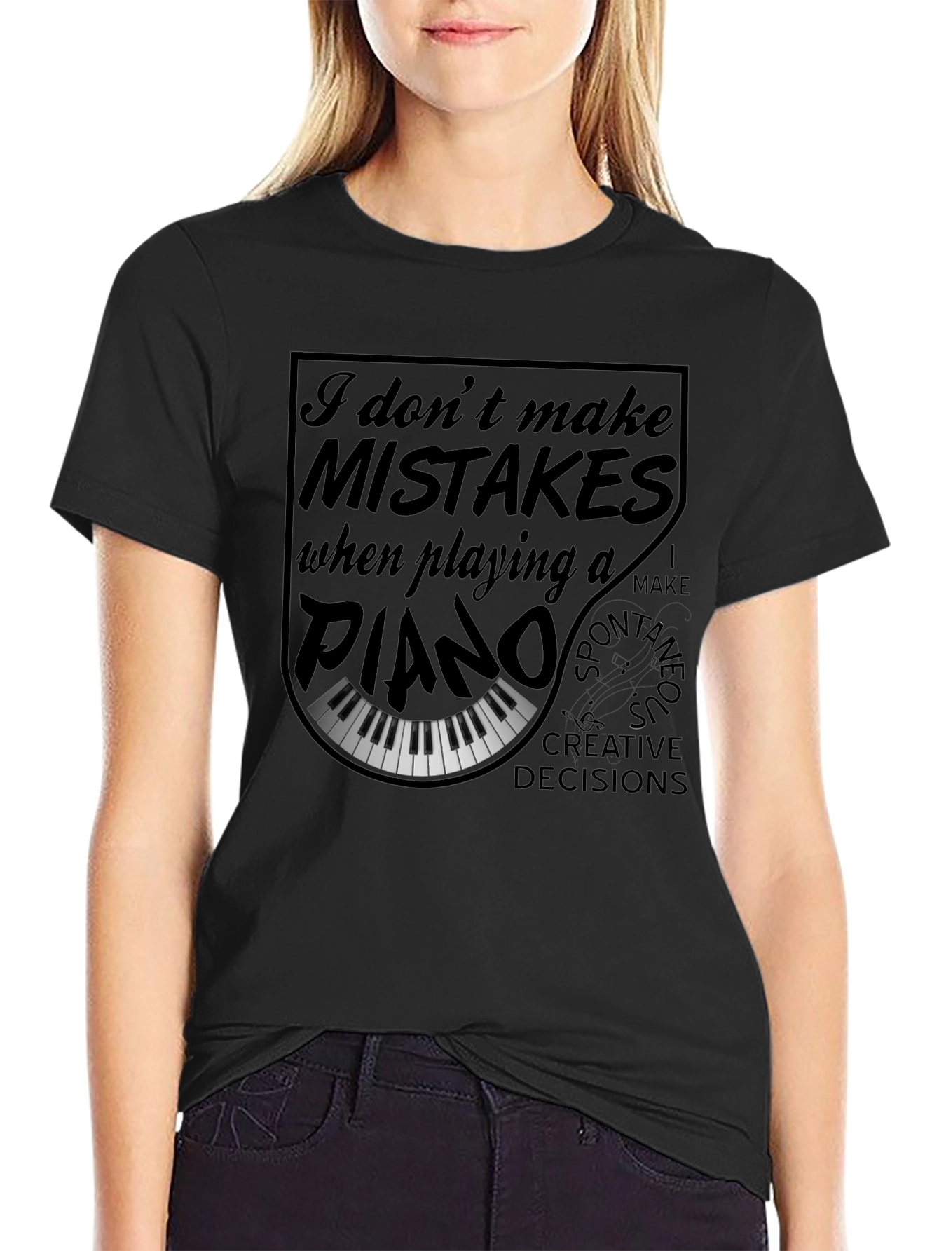 Black Piano Player T-Shirt - I Don't Make Mistakes Funny Musician Tee view 2