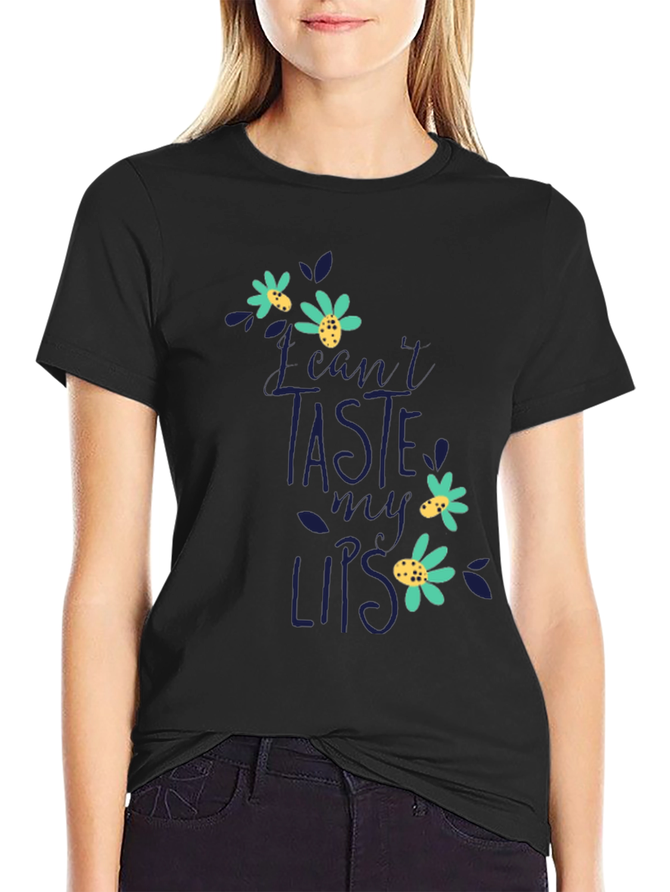 Black Floral Lips Graphic Tee - Men's Black T-Shirt view 2