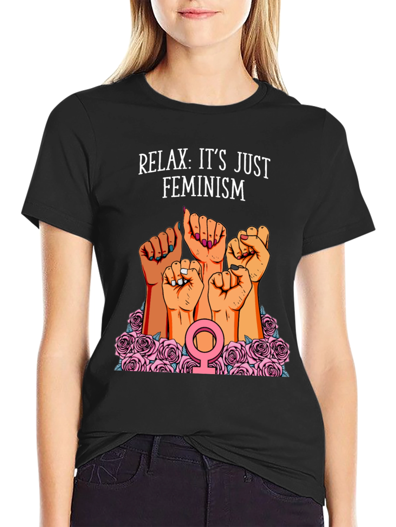 Black Feminist Power T-Shirt: Relax, It's Just Feminism! view 2