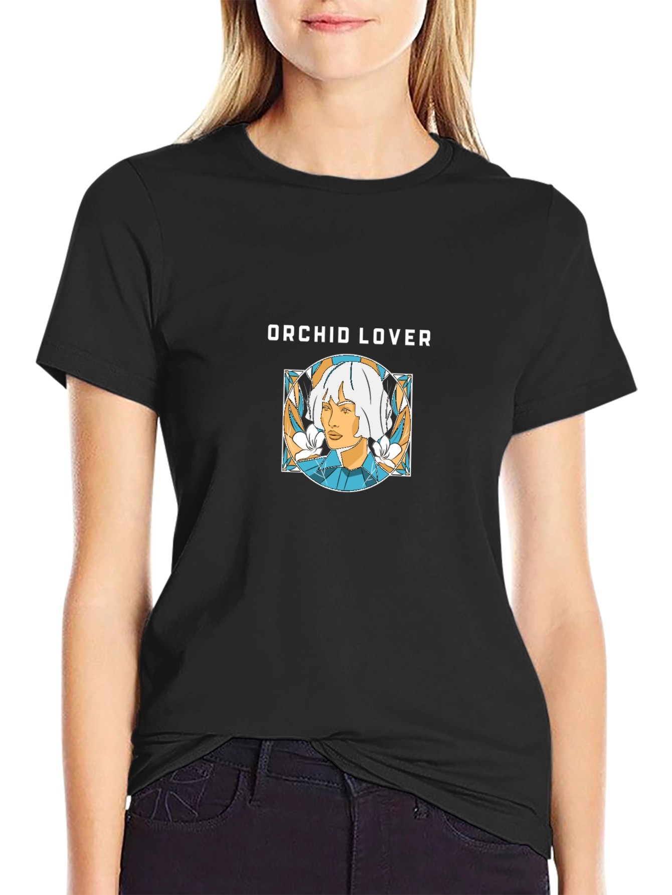 Black Orchid Lover Graphic Print T-Shirt - Black view 2
