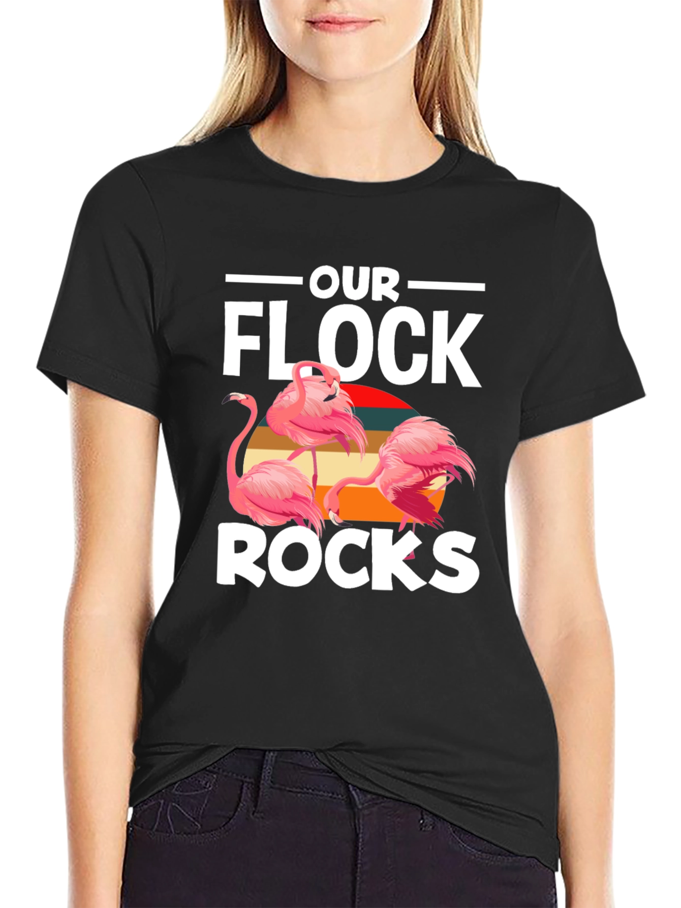 Black Our Flock Rocks Flamingo Graphic Tee view 2