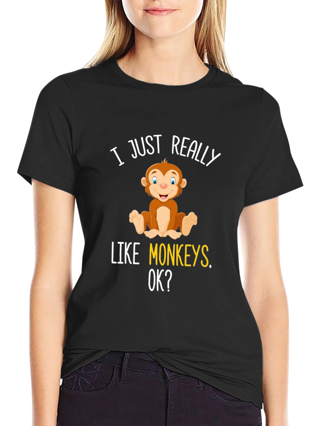 Black I Just Really Like Monkeys T-Shirt view 2