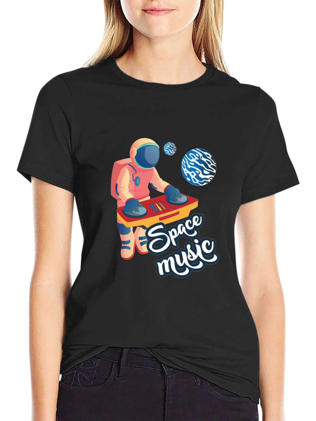 Black Space Music Astronaut DJ Black T-Shirt view 2