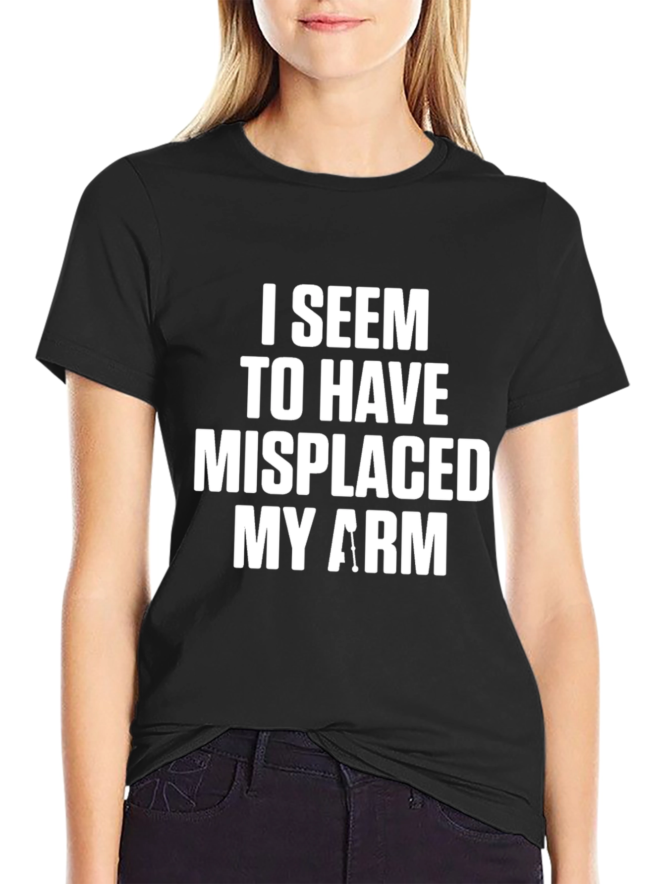Black Humorous 'Misplaced Arm' Graphic Print T-Shirt view 2
