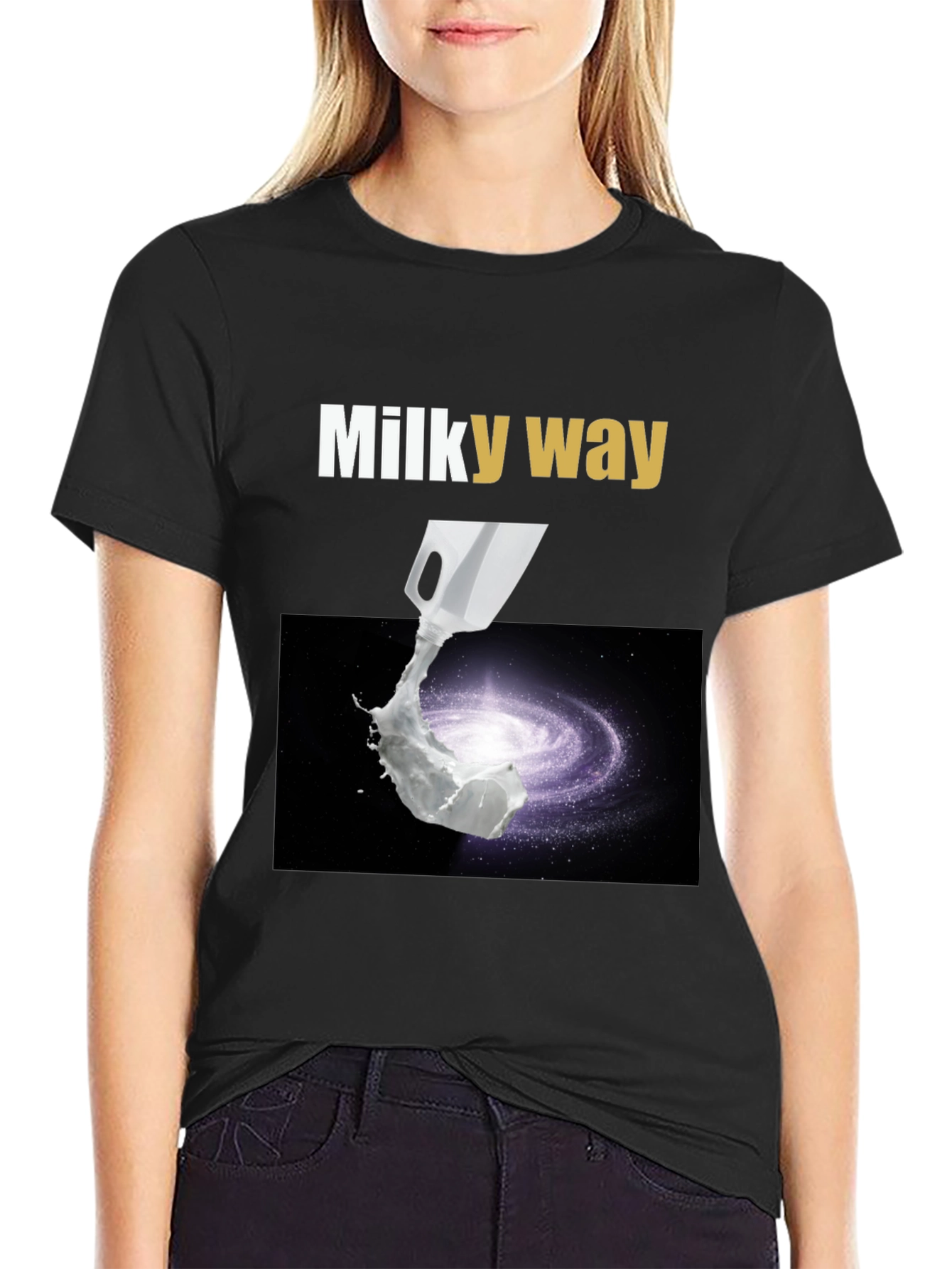 Black Milky Way Graphic T-Shirt - Space & Humor view 2