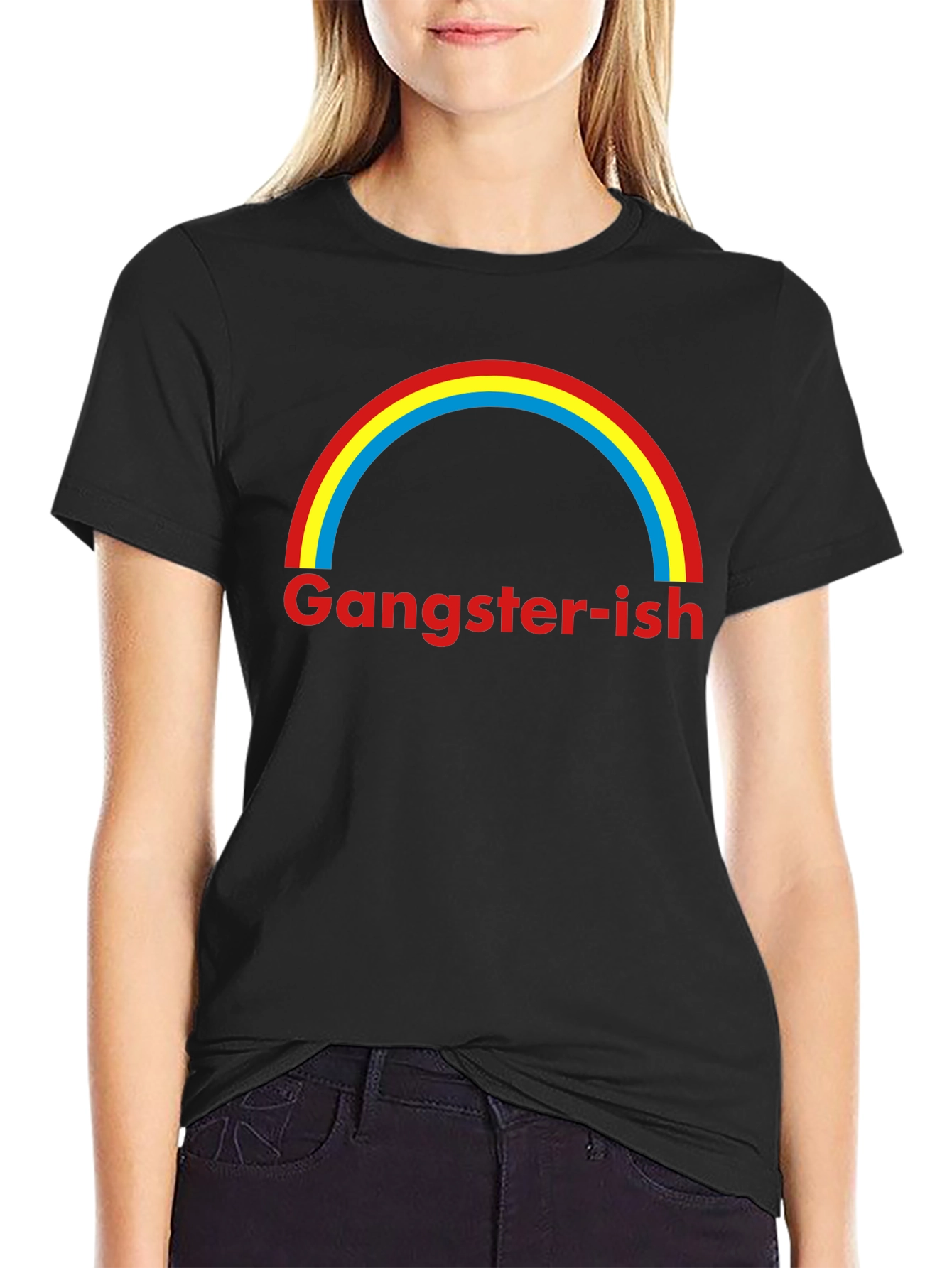 Black Gangster-ish Rainbow Graphic Tee - Trendy Style view 2