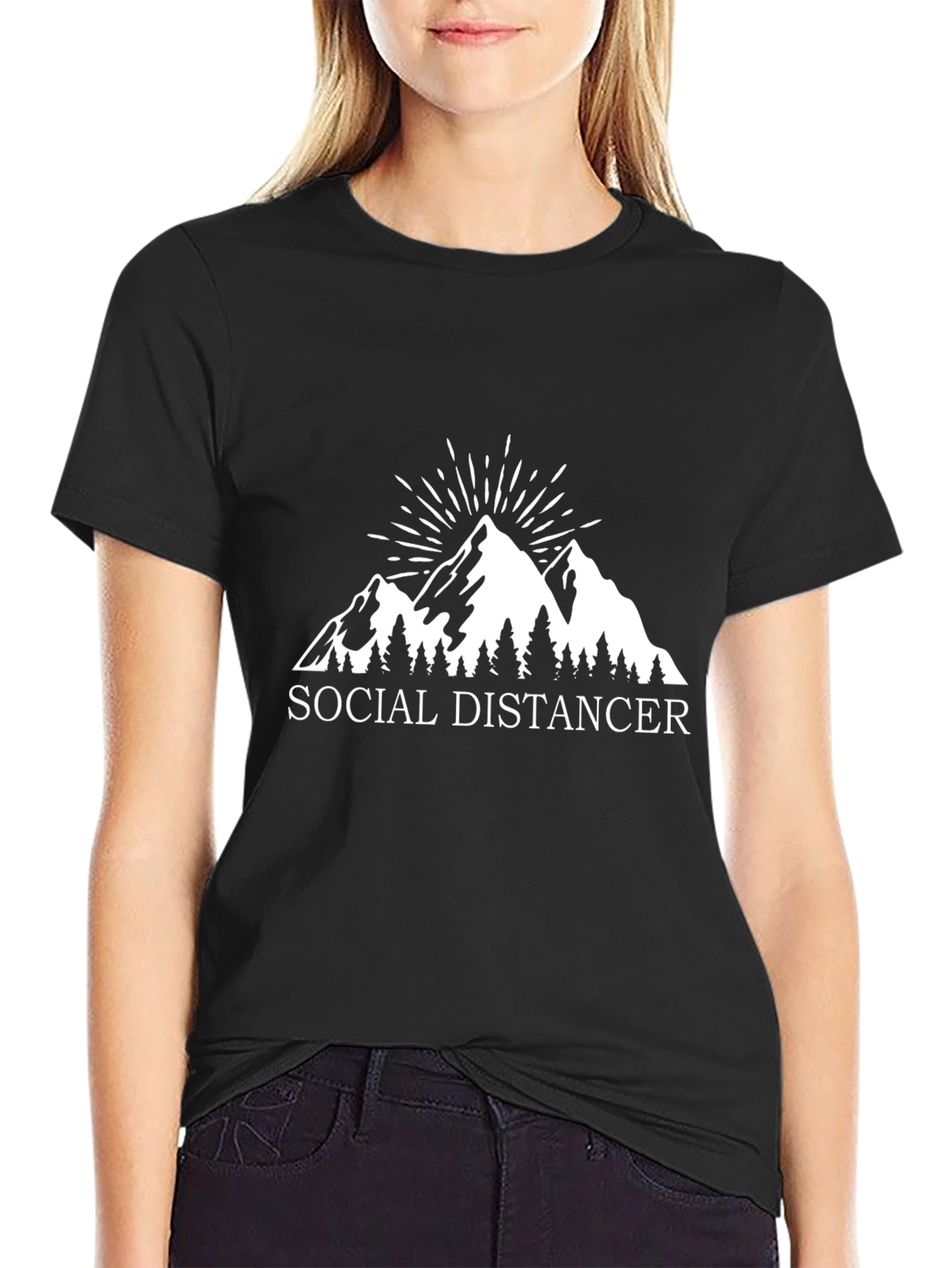 Black Social Distancer Graphic Tee - Mountain Design view 2