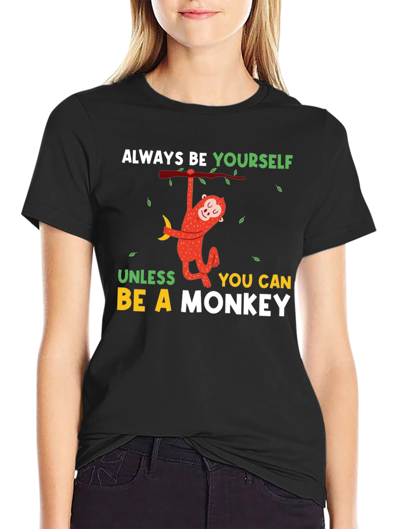 Black Funny Monkey T-Shirt - Always Be Yourself Graphic Tee view 2