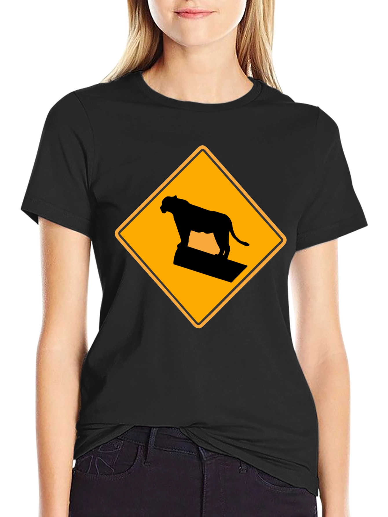 Black Caution Cougar Crossing T-Shirt - Black view 2