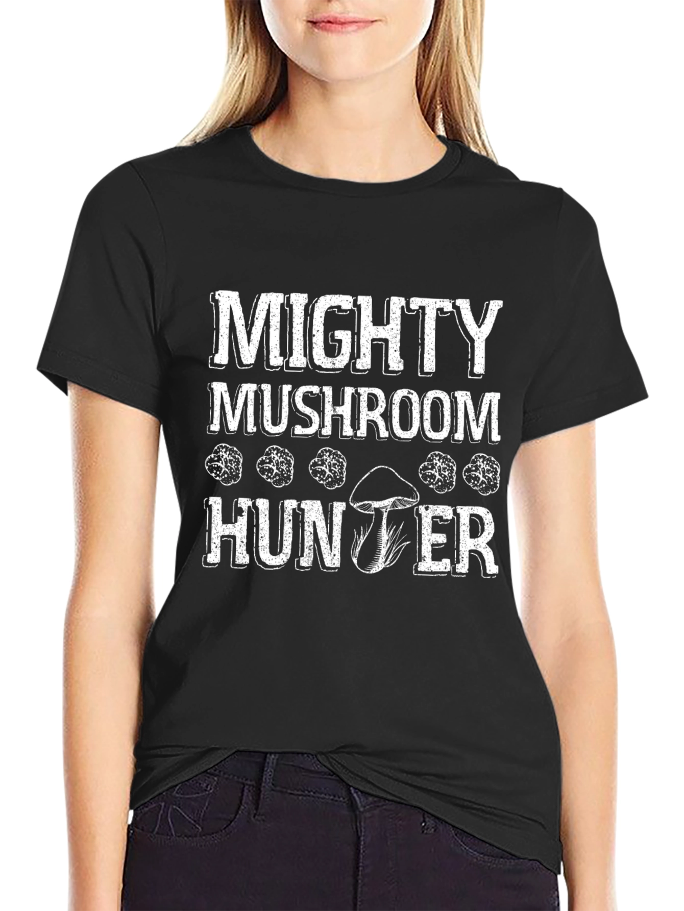 Black Mighty Mushroom Hunter Black T-Shirt view 2